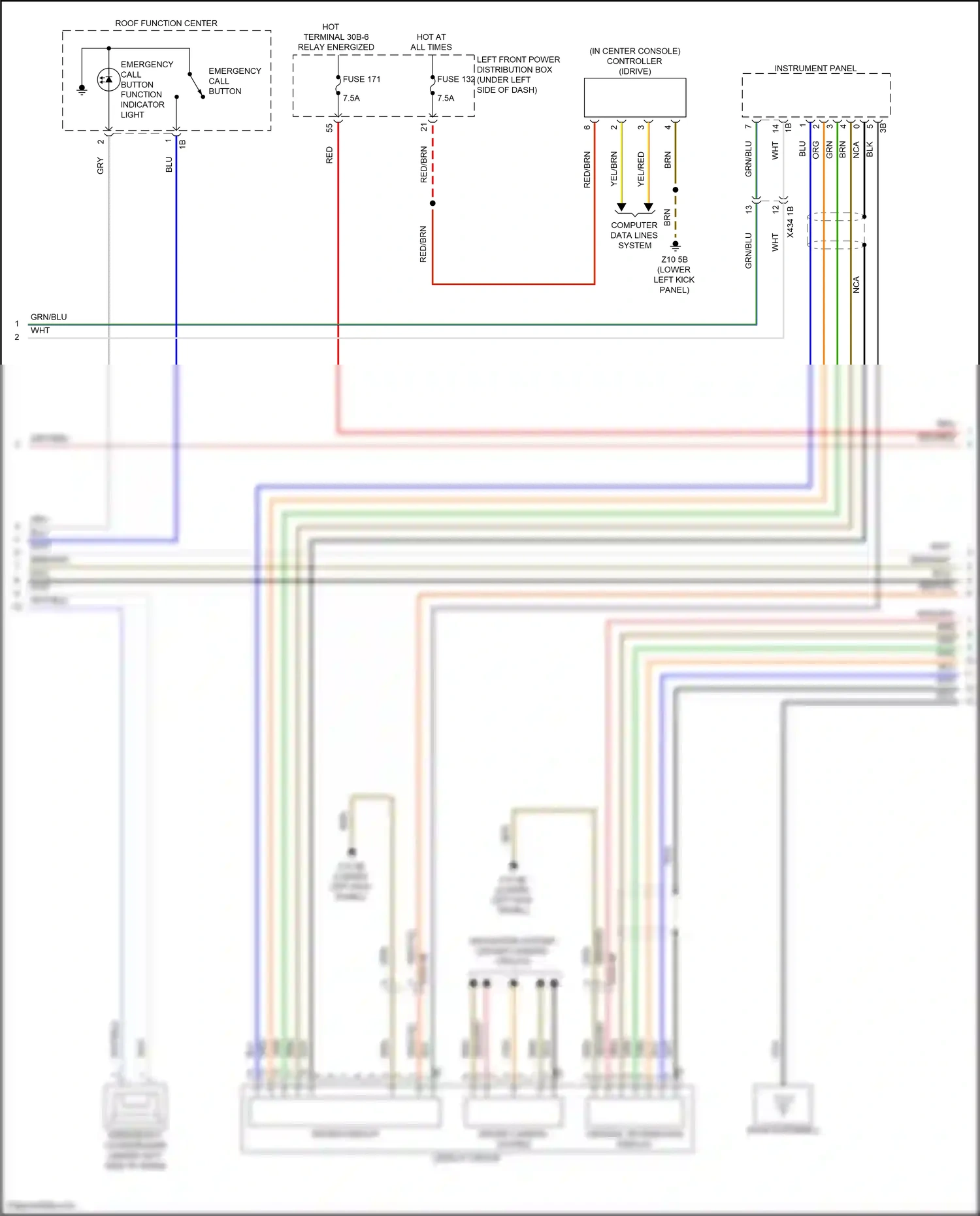 Wiring diagram emergency call button function indicator light for BMW 5 series G60 (2023-2024) (3 of 6)