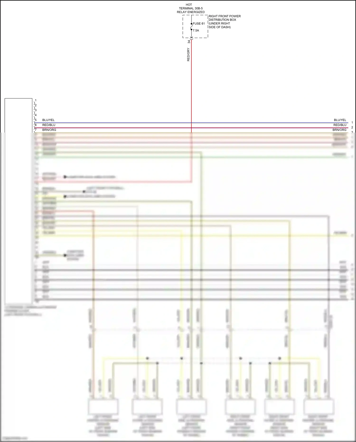 Wiring diagram right front outer ultrasonic sensor for BMW 5 series G60 (2023-2024) (2 of 2)
