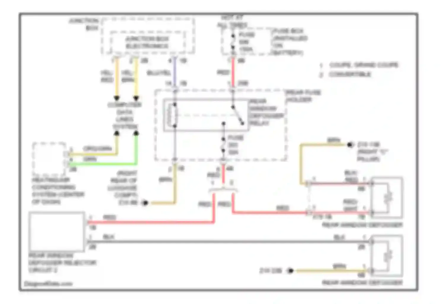 Wiring diagram rear window defogger relay for BMW 6 series Gran Coupe F06 (2011-2015) (2 of 2)