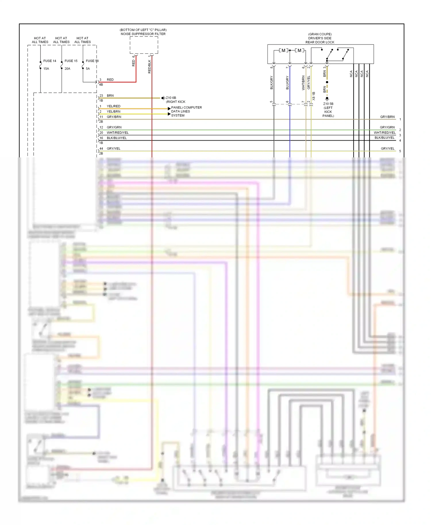 BMW 6 series Gran Coupe F06 (2011-2015) (right kick panel) computer data lines system wiring diagram  (1 of 4)
