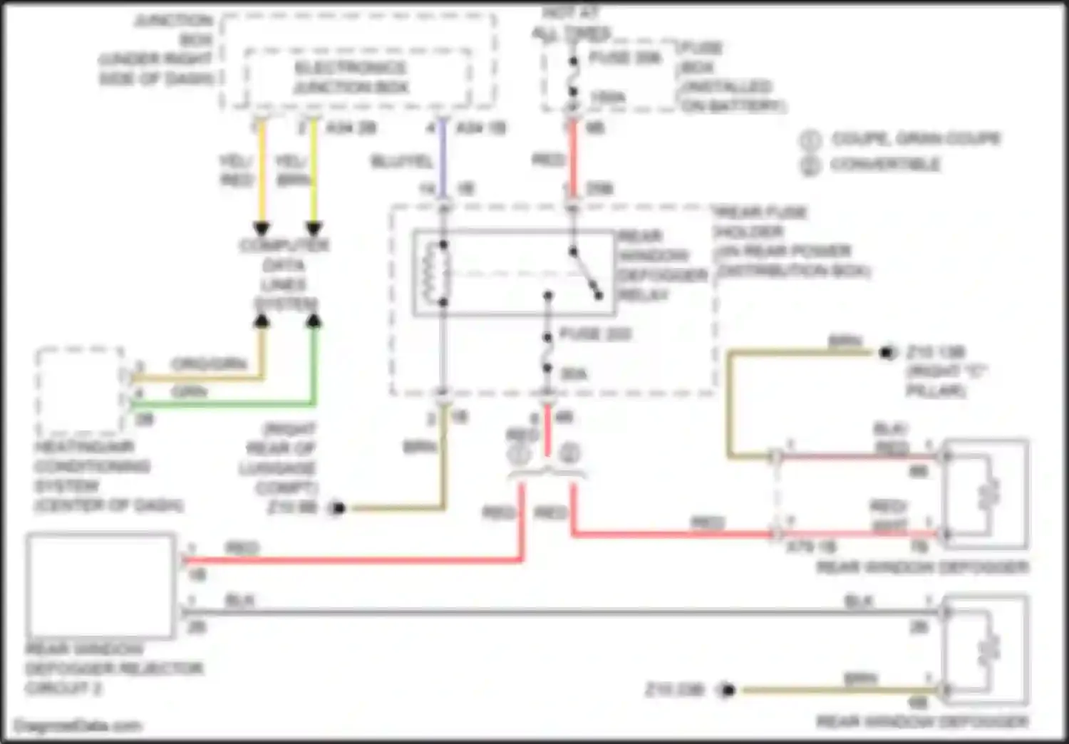 Wiring diagram rear window defogger relay for BMW 6 series F06/F13/F12 facelift (2015-2018) (2 of 2)