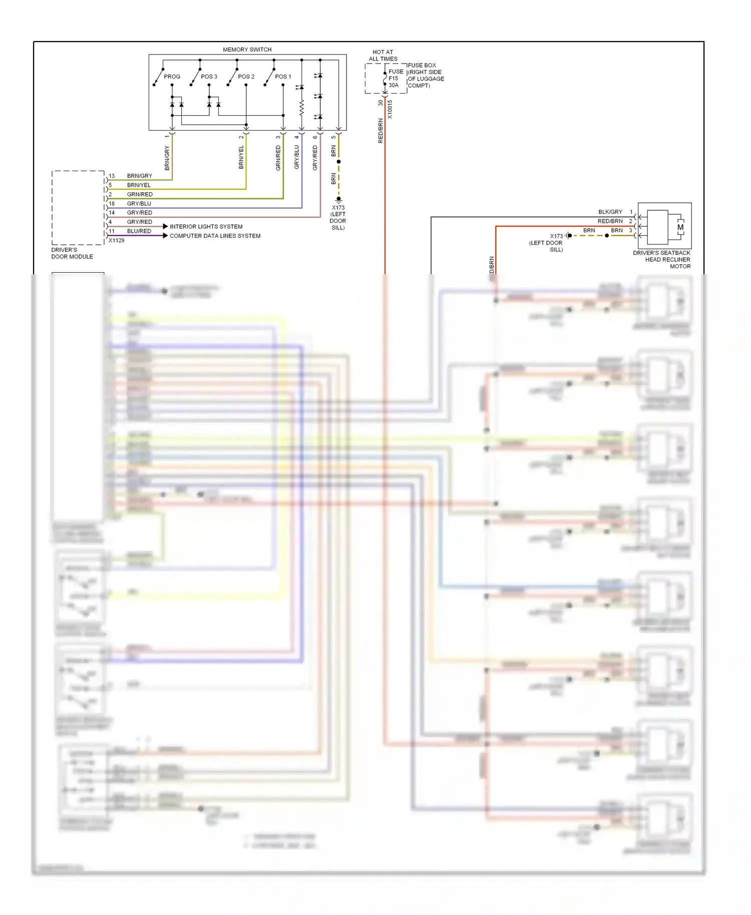 Wiring diagram driver's door module for BMW 7 series E38 facelift (1998-2001) (2 of 3)