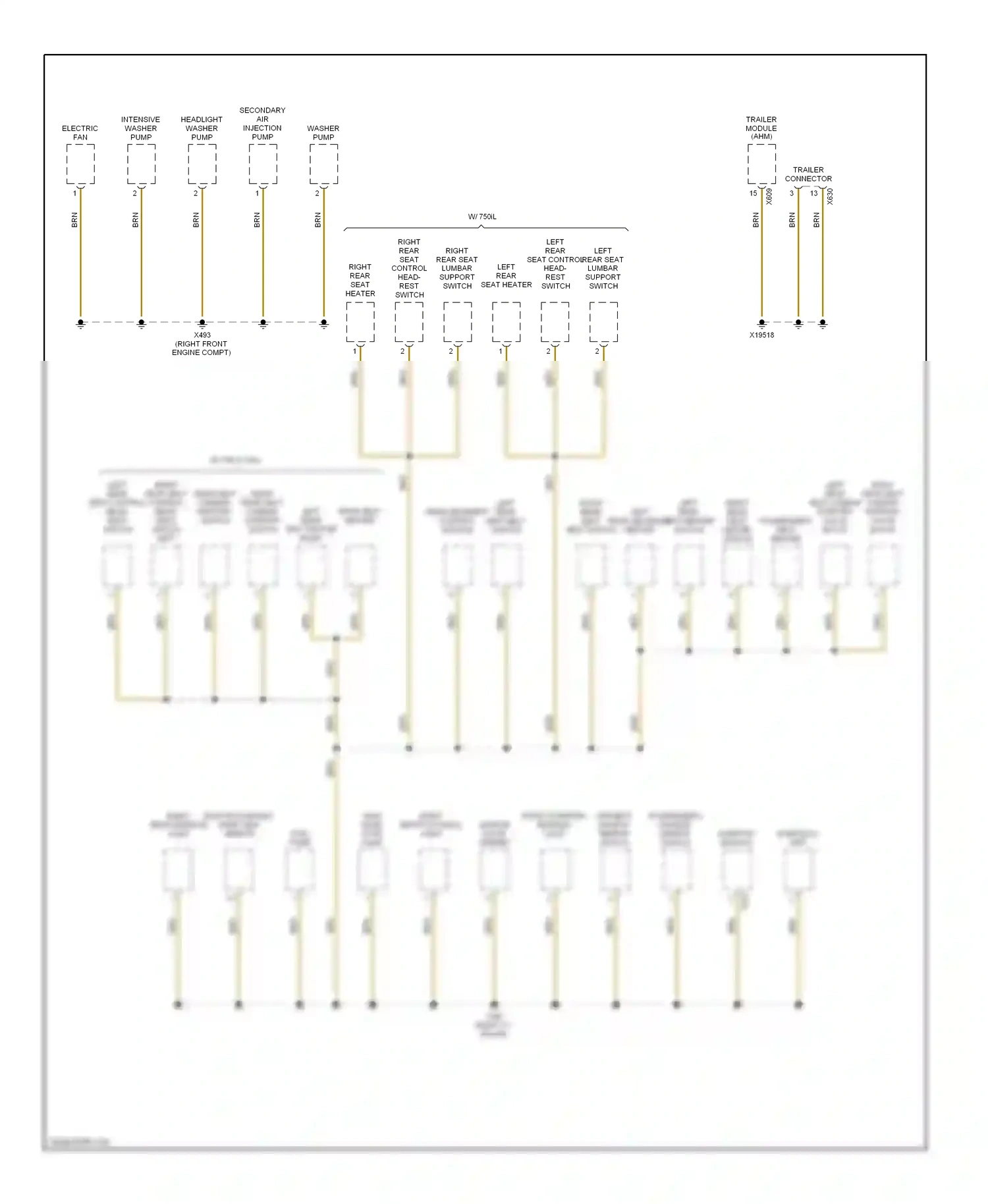Wiring diagram driver's makeup mirror switch front interior/ reading light for BMW 7 series E38 facelift (1998-2001) (1 of 1)