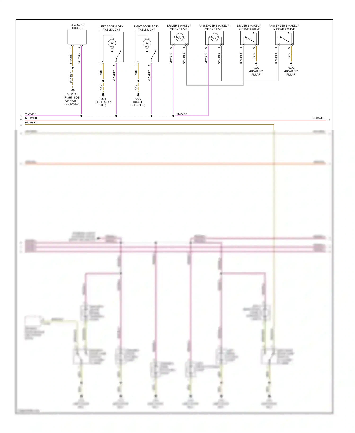 Wiring diagram driver's makeup mirror switch for BMW 7 series E38 facelift (1998-2001) (1 of 1)