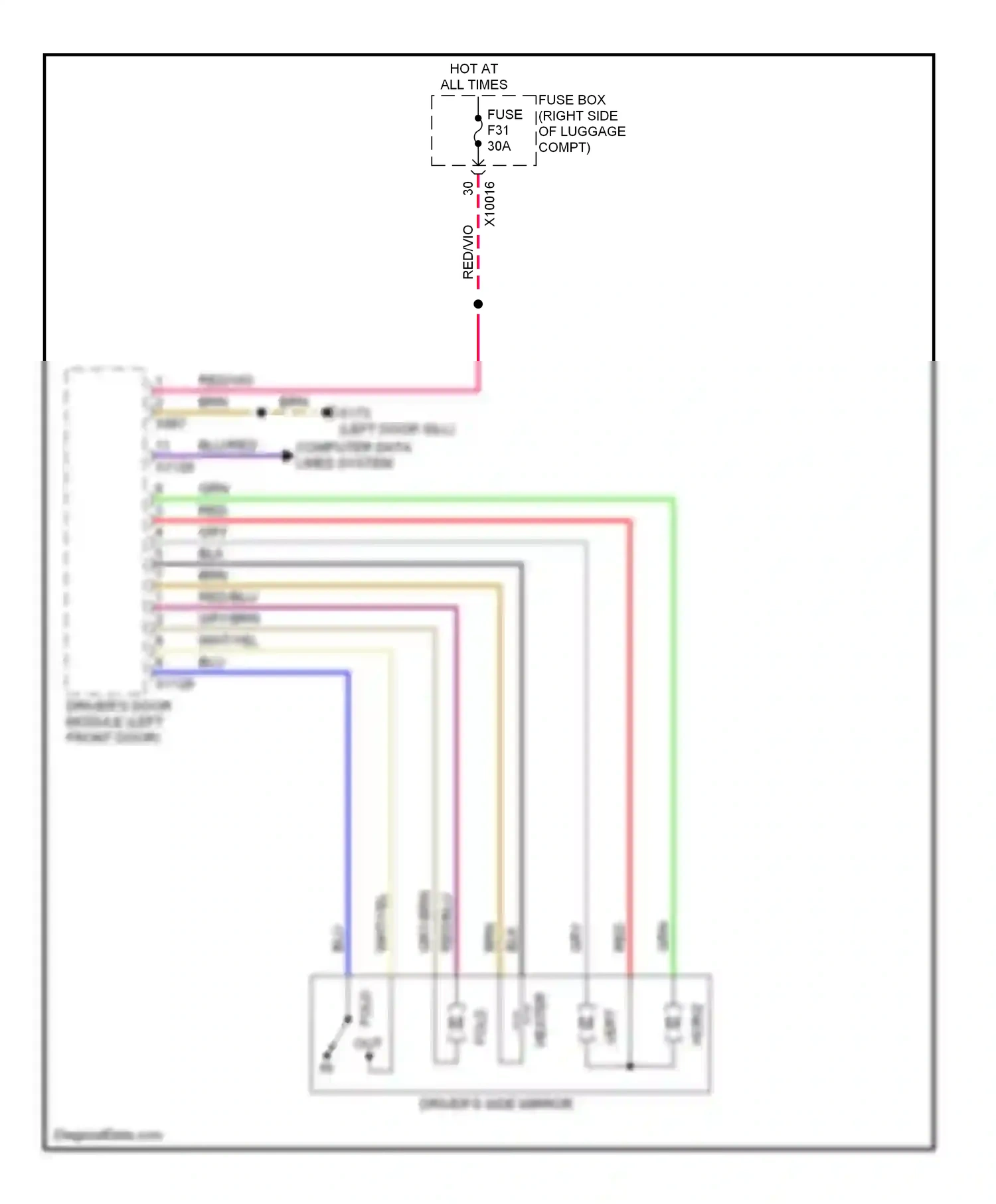Wiring diagram driver's side mirror for BMW 7 series E38 facelift (1998-2001) (2 of 3)