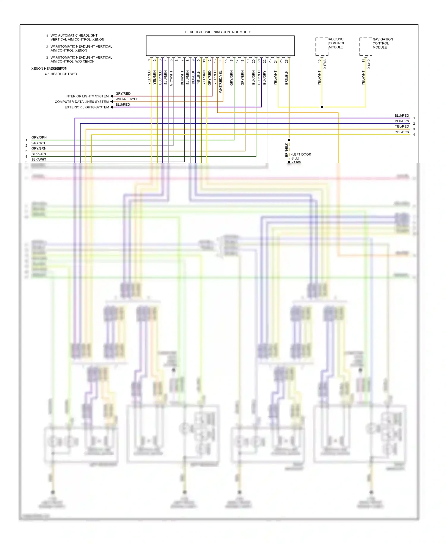 Wiring diagram left headlight for BMW 7 series E38 facelift (1998-2001) (3 of 3)