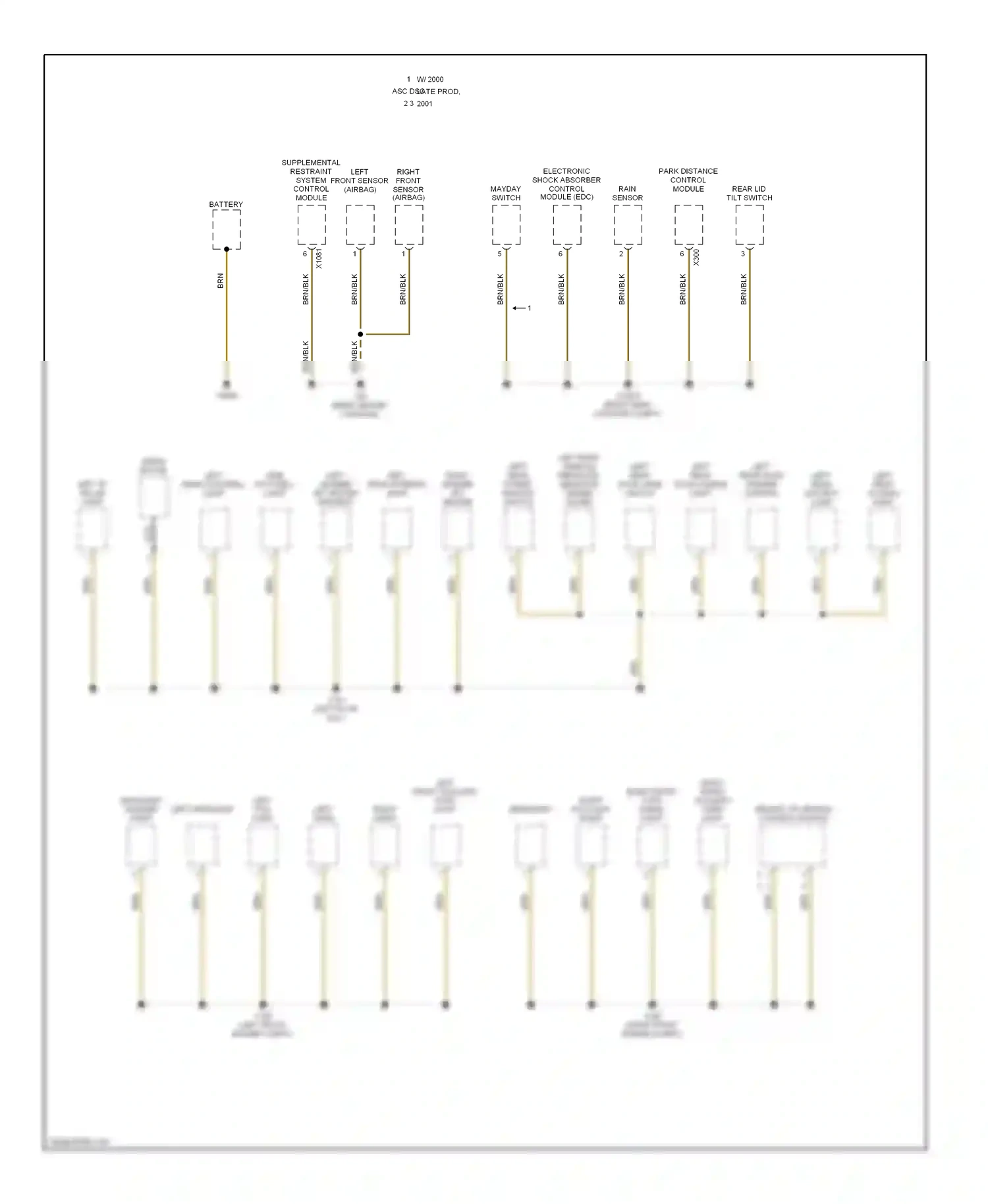 Wiring diagram left rear interior light for BMW 7 series E38 facelift (1998-2001) (2 of 2)
