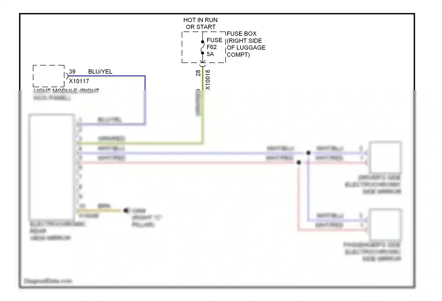 Wiring diagram passenger's side electrochromic side mirror for BMW 7 series E38 facelift (1998-2001) (1 of 1)