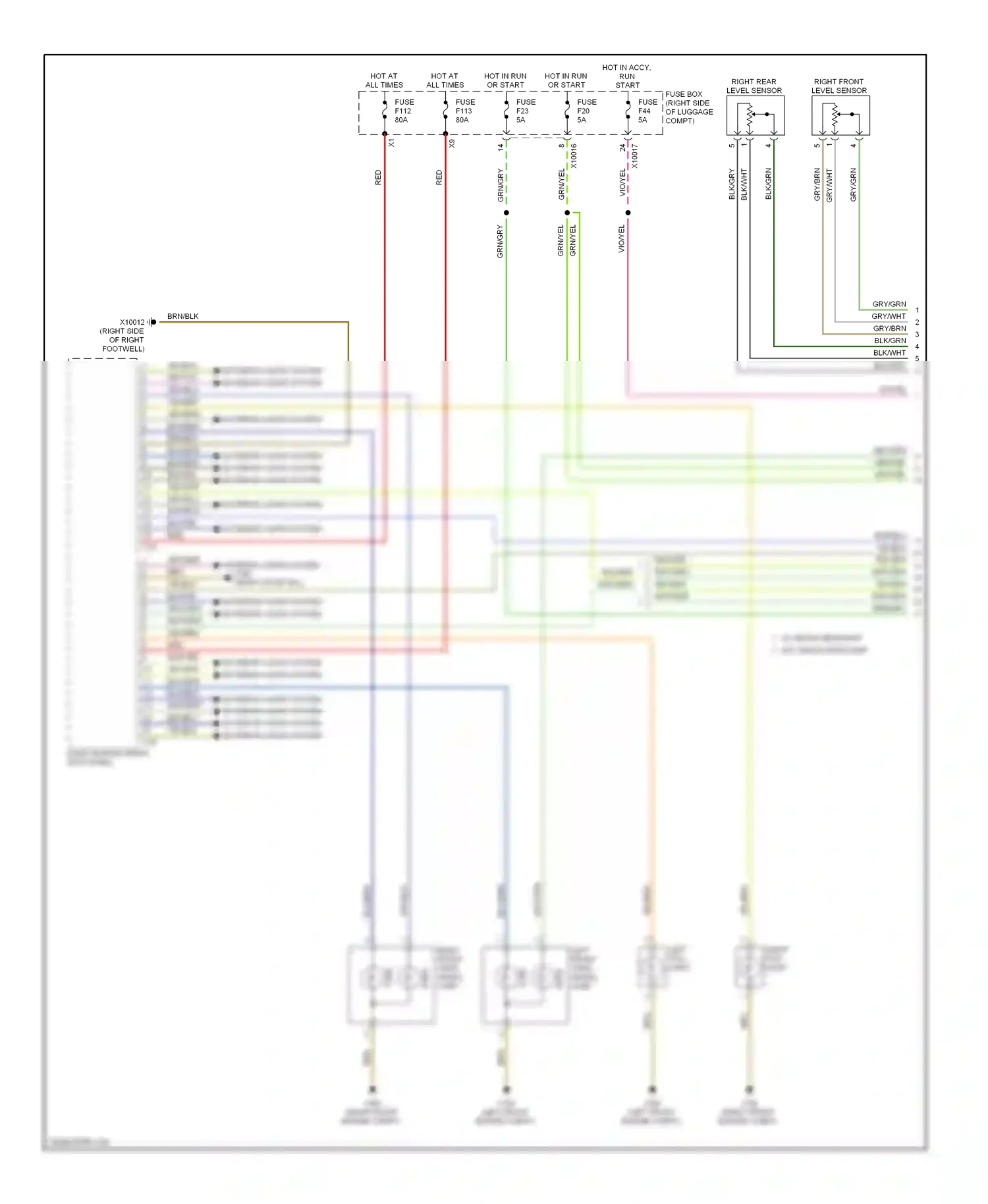 Wiring diagram right front level sensor for BMW 7 series E38 facelift (1998-2001) (1 of 1)