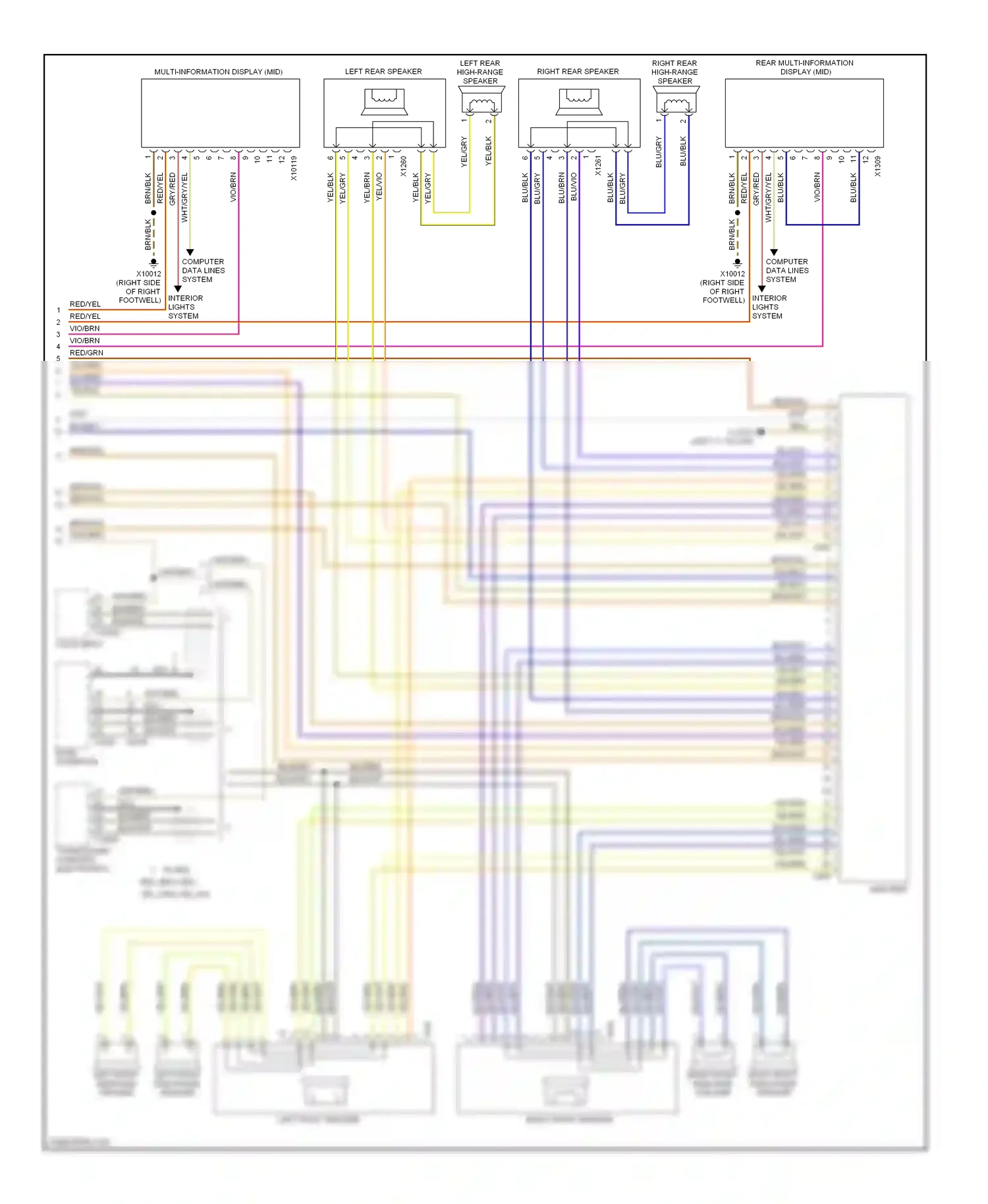 Wiring diagram right front midrange speaker for BMW 7 series E38 facelift (1998-2001) (1 of 2)