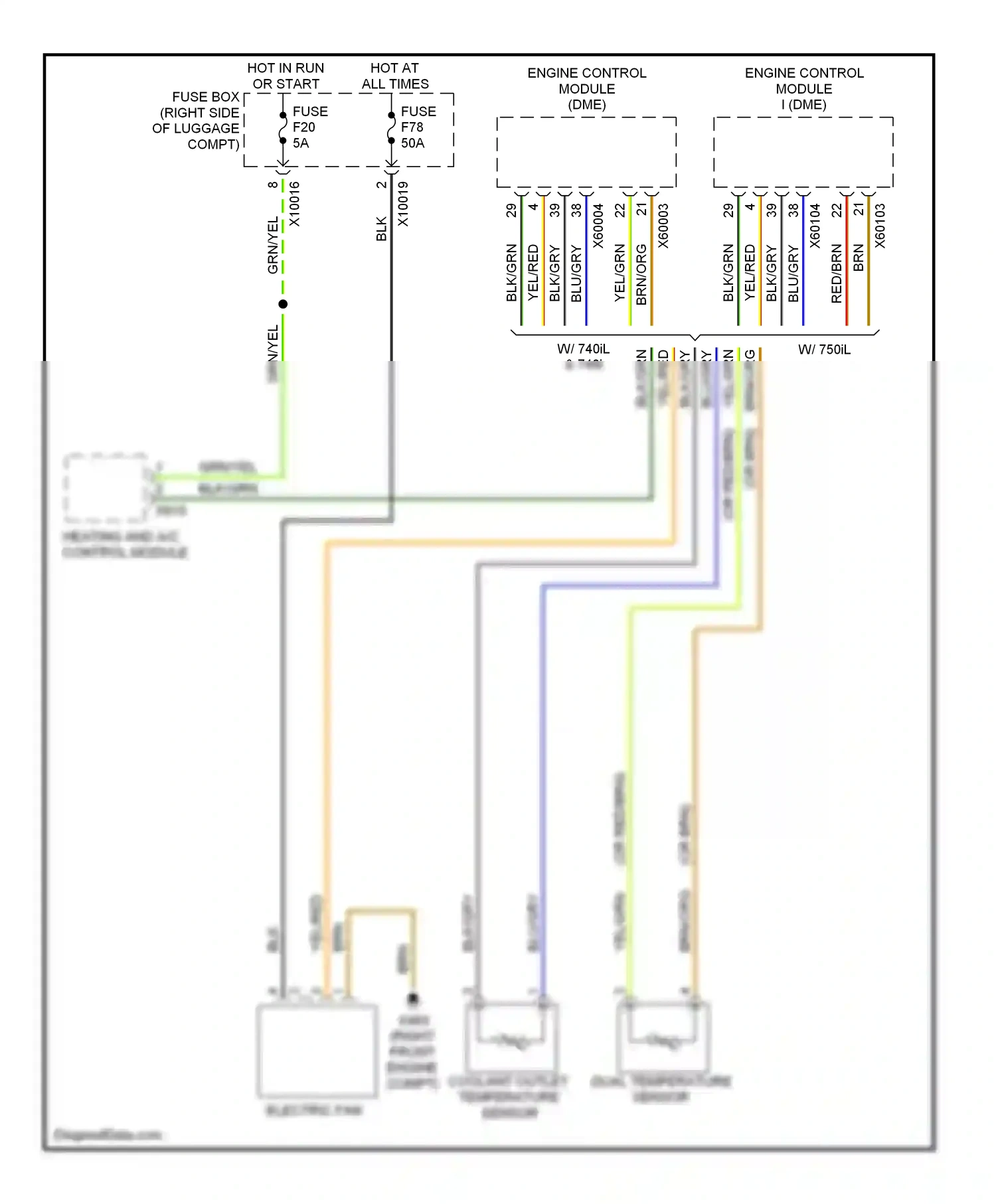 Wiring diagram right front for BMW 7 series E38 facelift (1998-2001) (1 of 1)