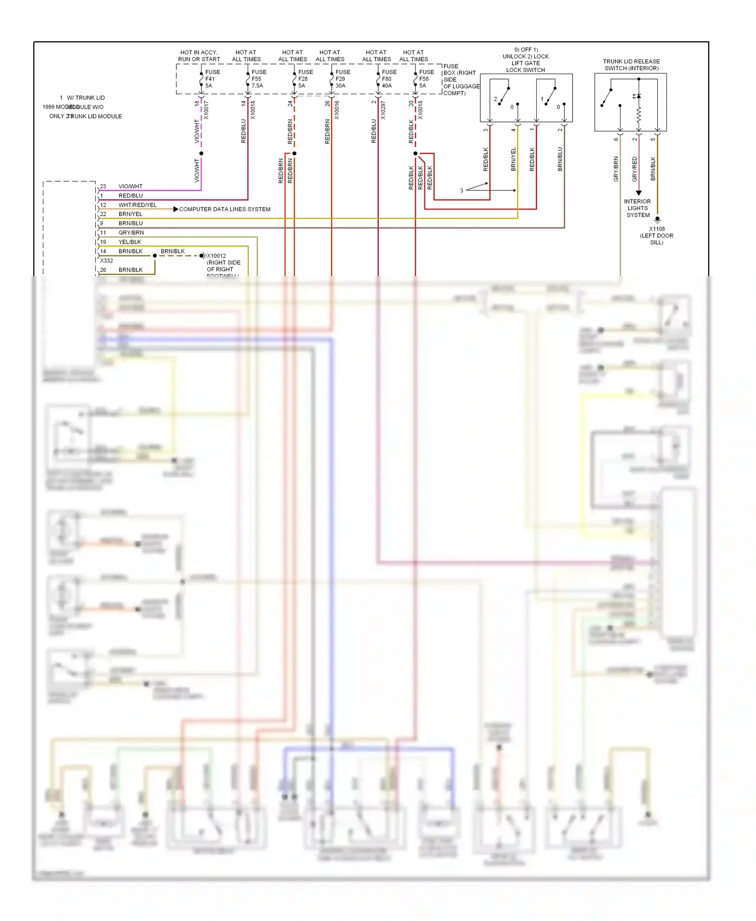 Wiring diagram trunk compartment light for BMW 7 series E38 facelift (1998-2001) (2 of 2)