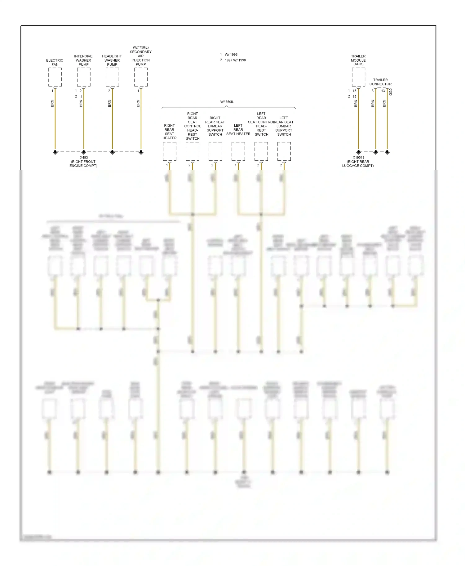 Wiring diagram driver's makeup mirror switch for BMW 7 series E38 (1994-1998) (2 of 2)