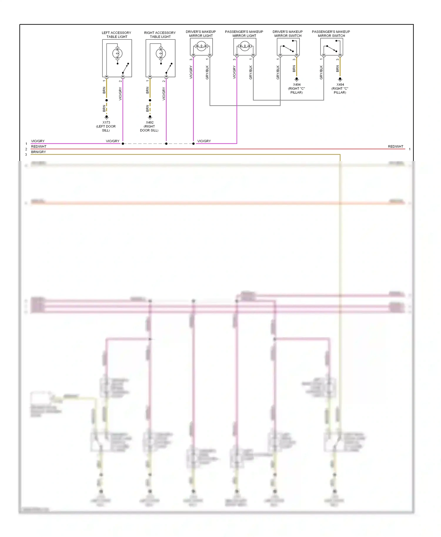 Wiring diagram driver's makeup mirror switch for BMW 7 series E38 (1994-1998) (1 of 2)