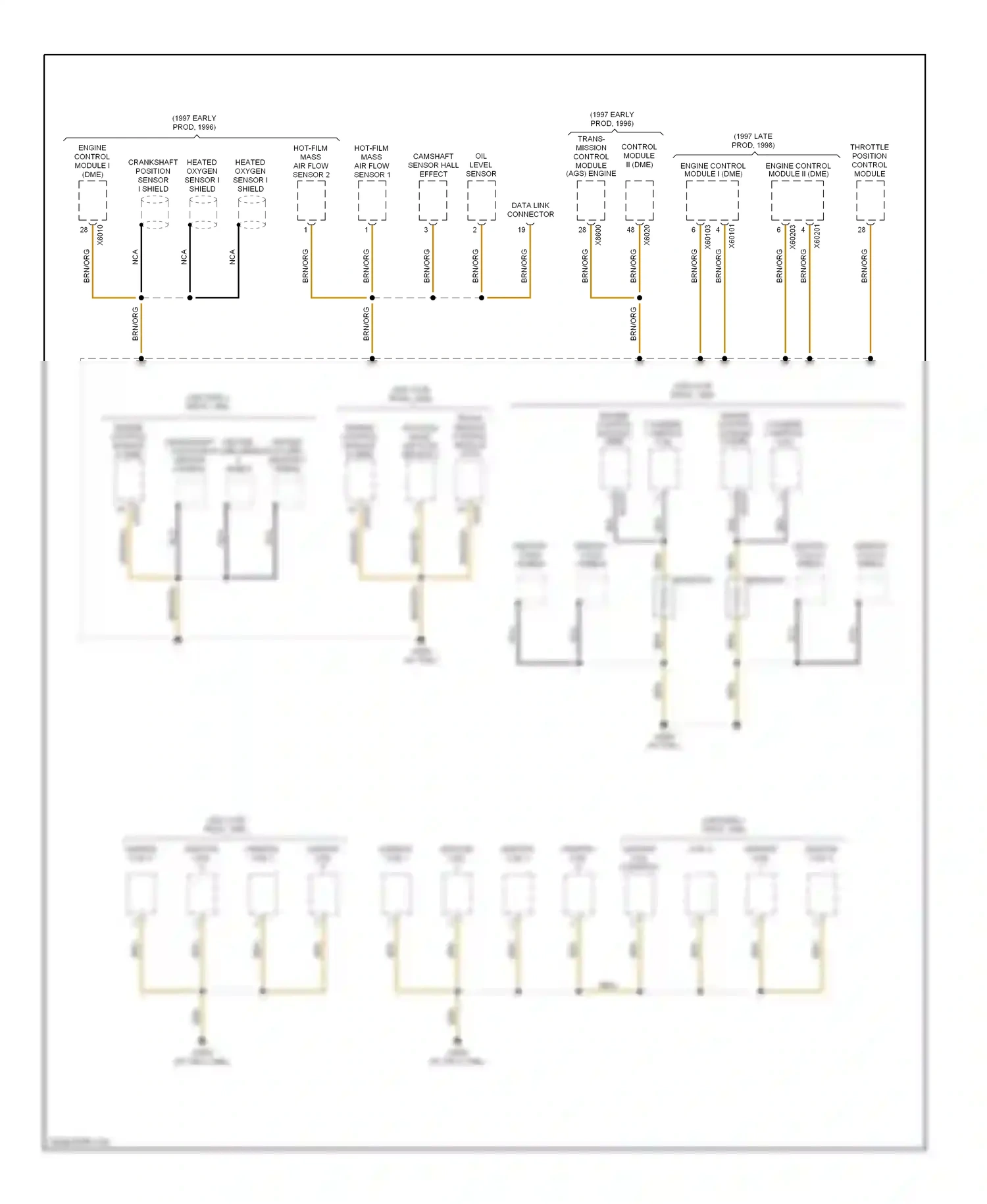 Wiring diagram heated oxygen sensor ii shield for BMW 7 series E38 (1994-1998) (2 of 2)