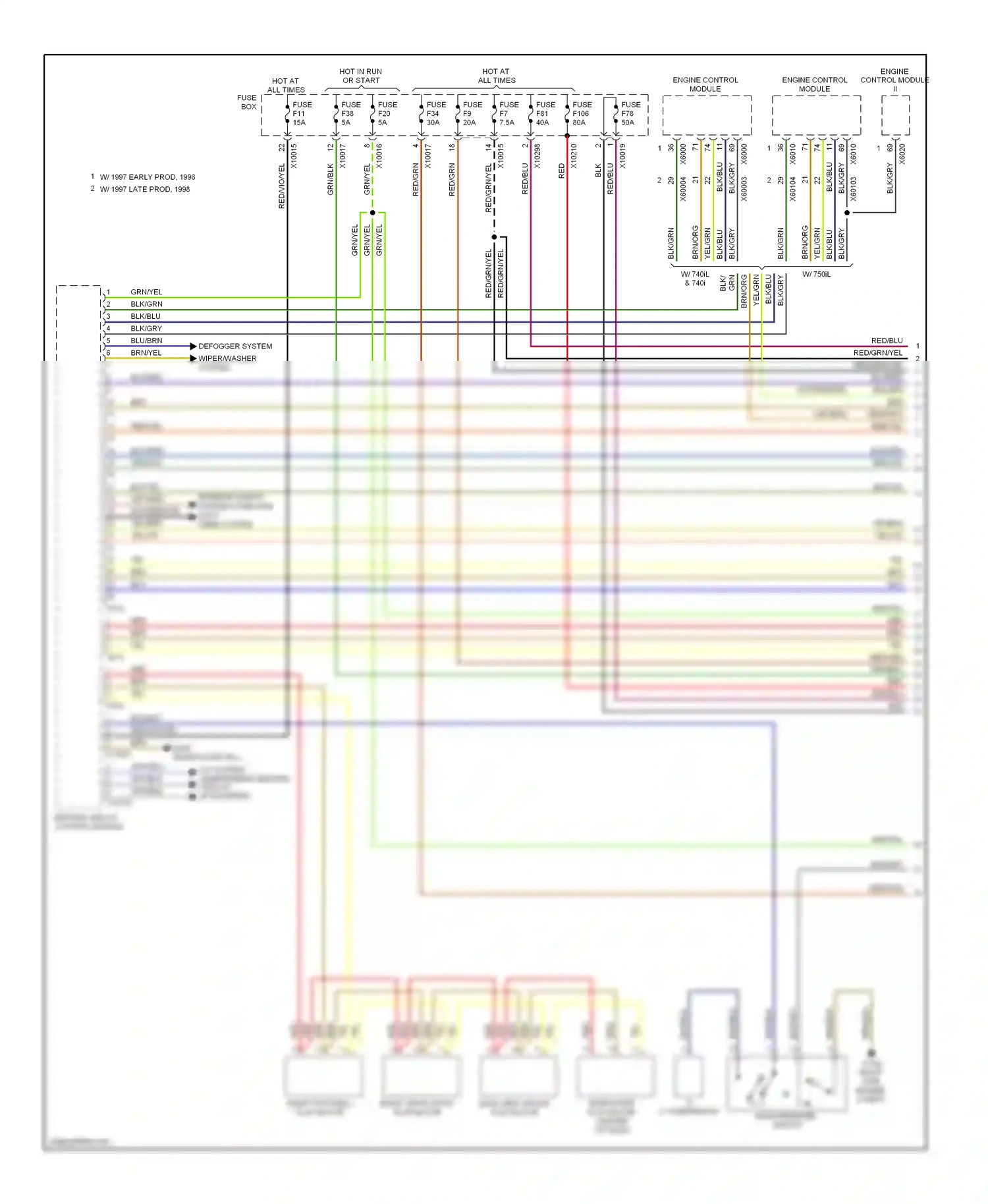 Wiring diagram interior lights system computer data lines system for BMW 7 series E38 (1994-1998) (1 of 2)
