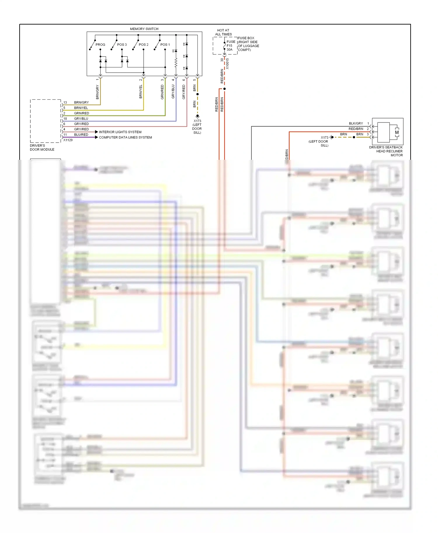 Wiring diagram interior lights system computer data lines system for BMW 7 series E38 (1994-1998) (2 of 2)