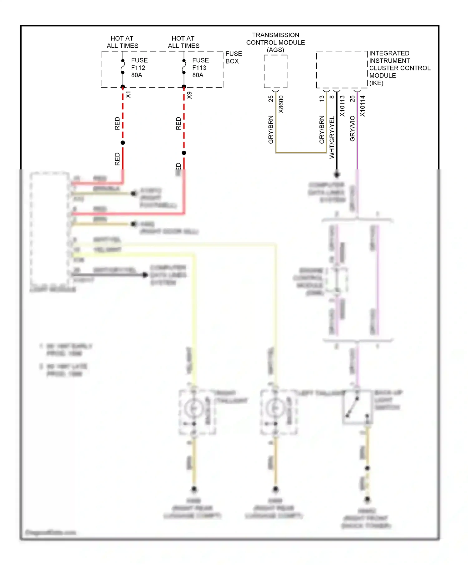 Wiring diagram light module for BMW 7 series E38 (1994-1998) (2 of 12)