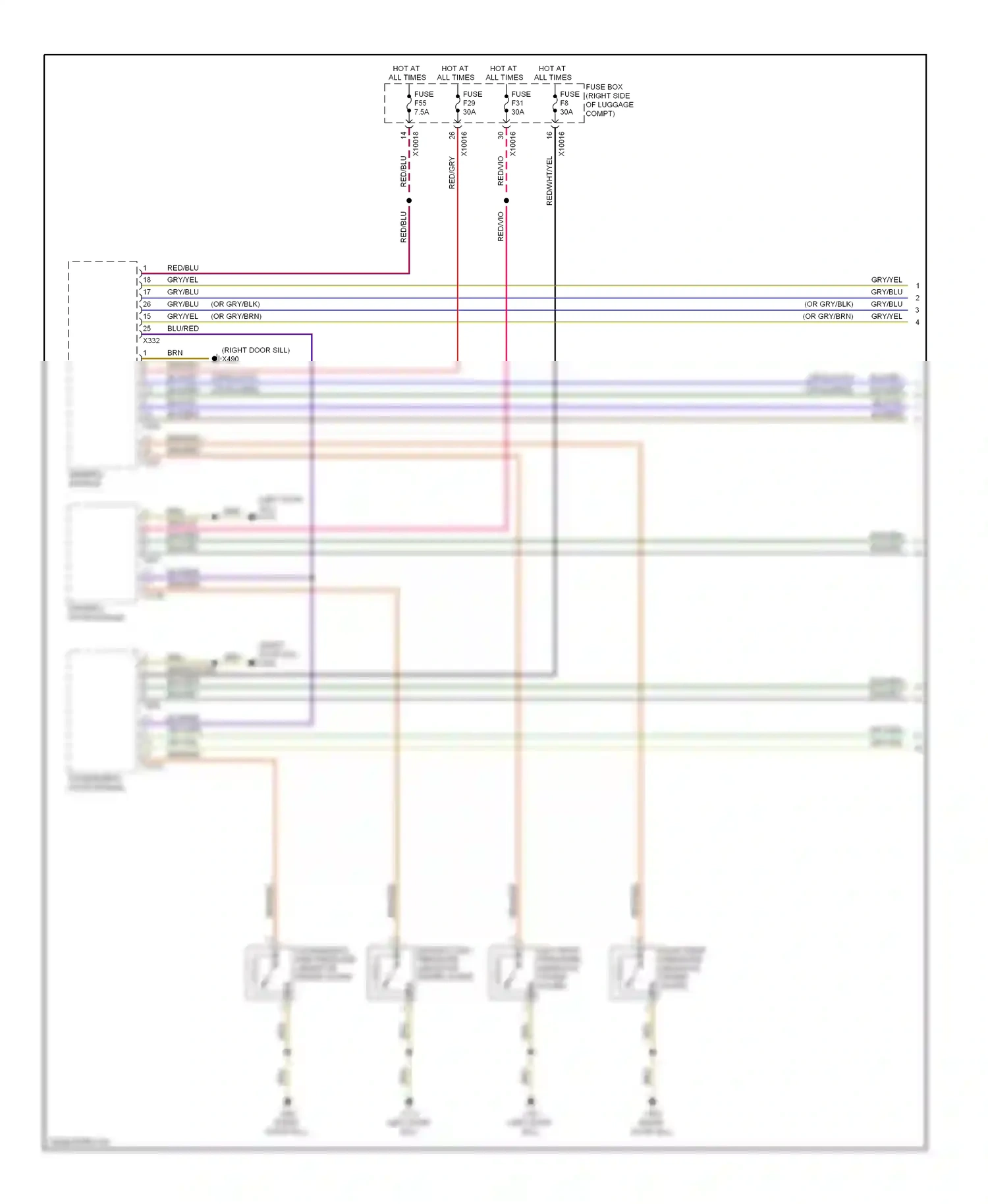 Wiring diagram passenger's door module for BMW 7 series E38 (1994-1998) (8 of 8)