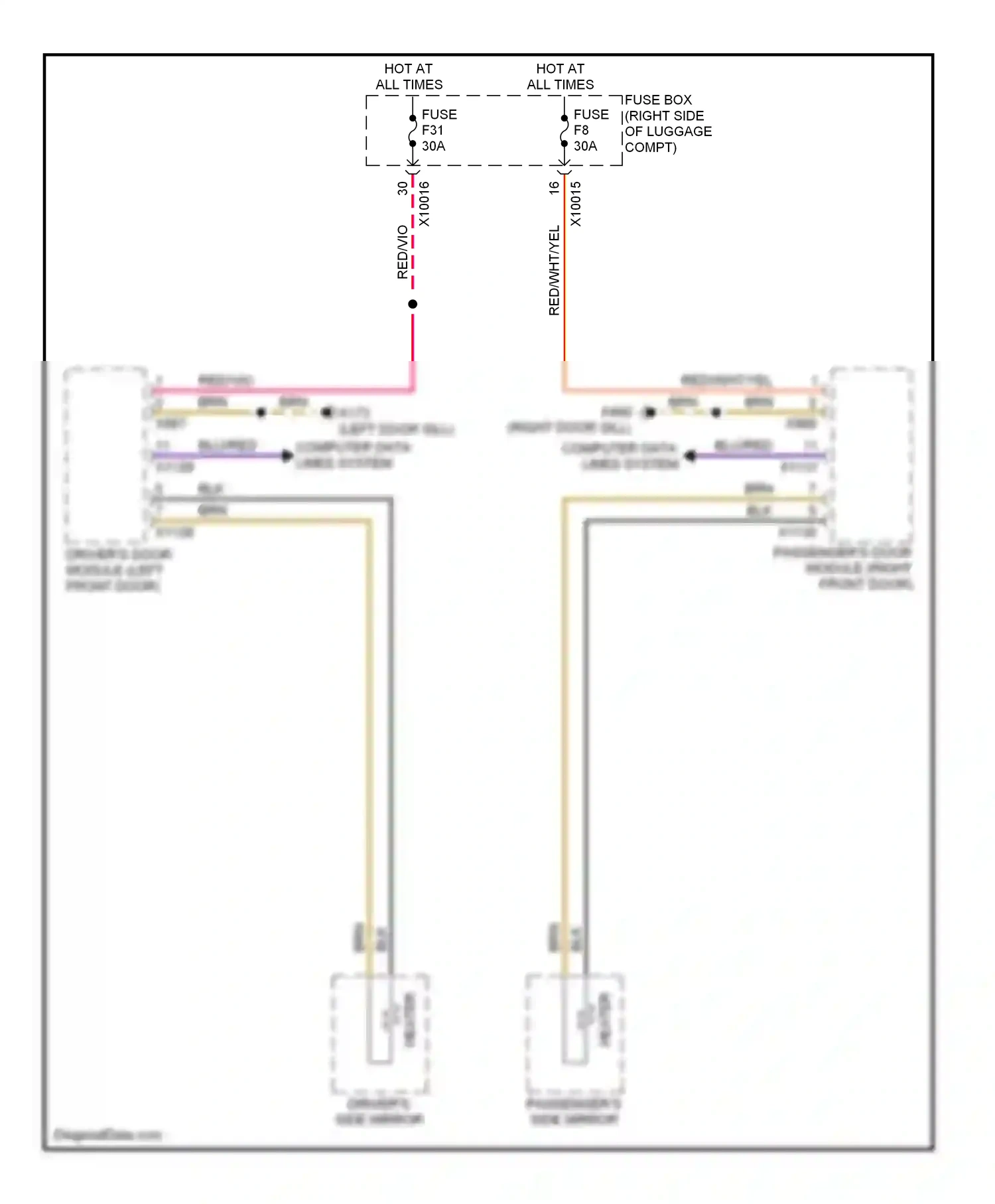 Wiring diagram passenger's side mirror for BMW 7 series E38 (1994-1998) (1 of 3)