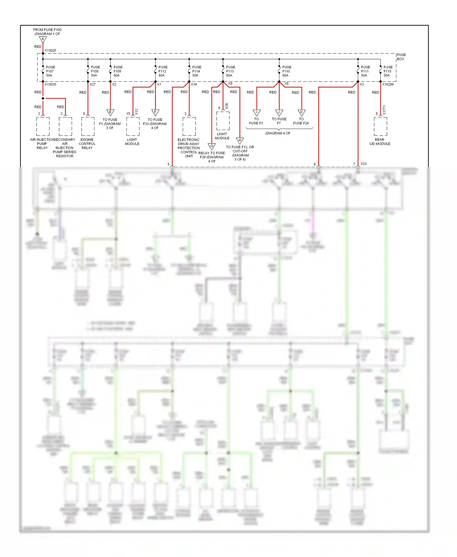 Wiring diagram rear lid module for BMW 7 series E38 (1994-1998) (1 of 2)