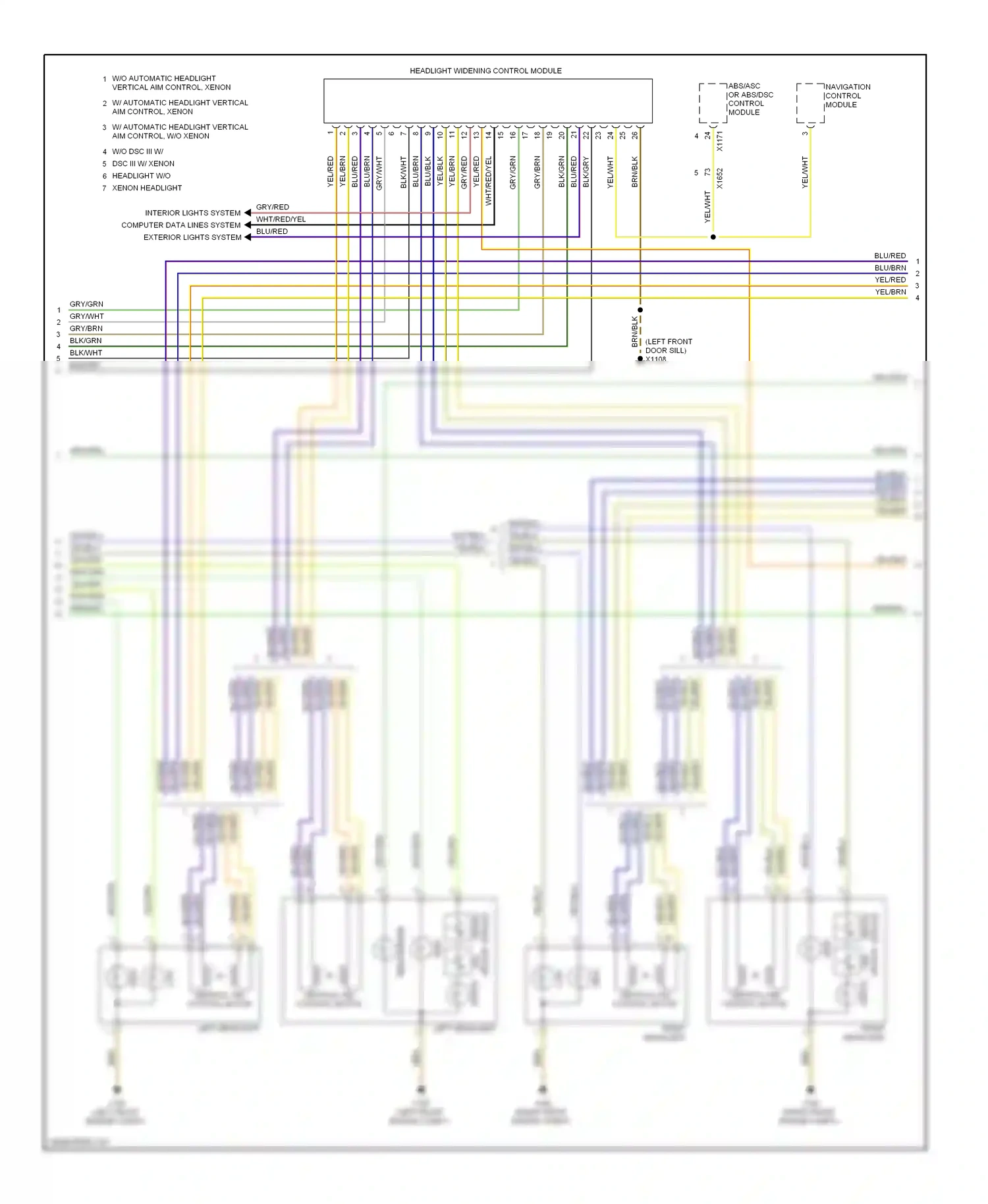 Wiring diagram right headlight for BMW 7 series E38 (1994-1998) (2 of 2)