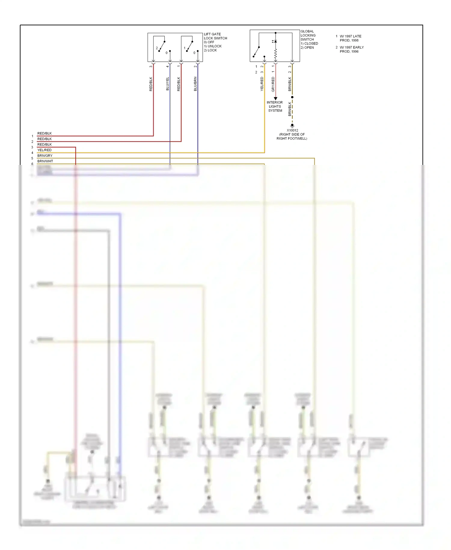 Wiring diagram trunk lid locking switch for BMW 7 series E38 (1994-1998) (3 of 4)