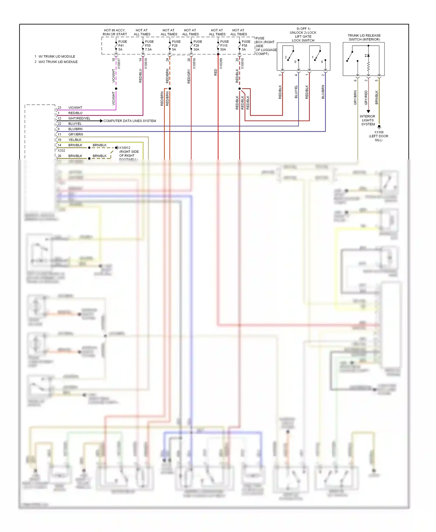Wiring diagram trunk lid locking switch for BMW 7 series E38 (1994-1998) (4 of 4)