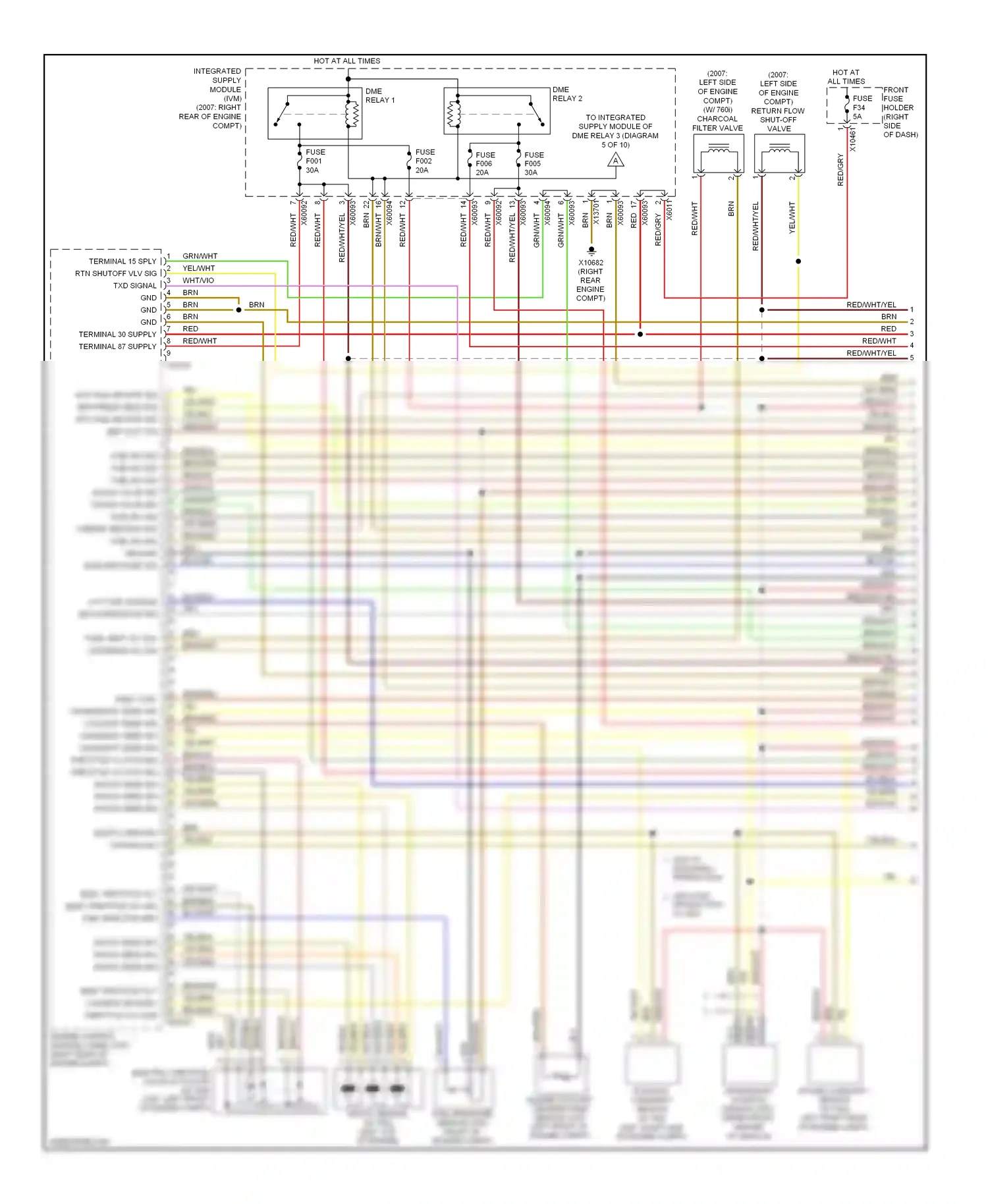 BMW 7 series E65/E66 facelift (2005-2008) knock sensor wiring diagram  (1 of 1)