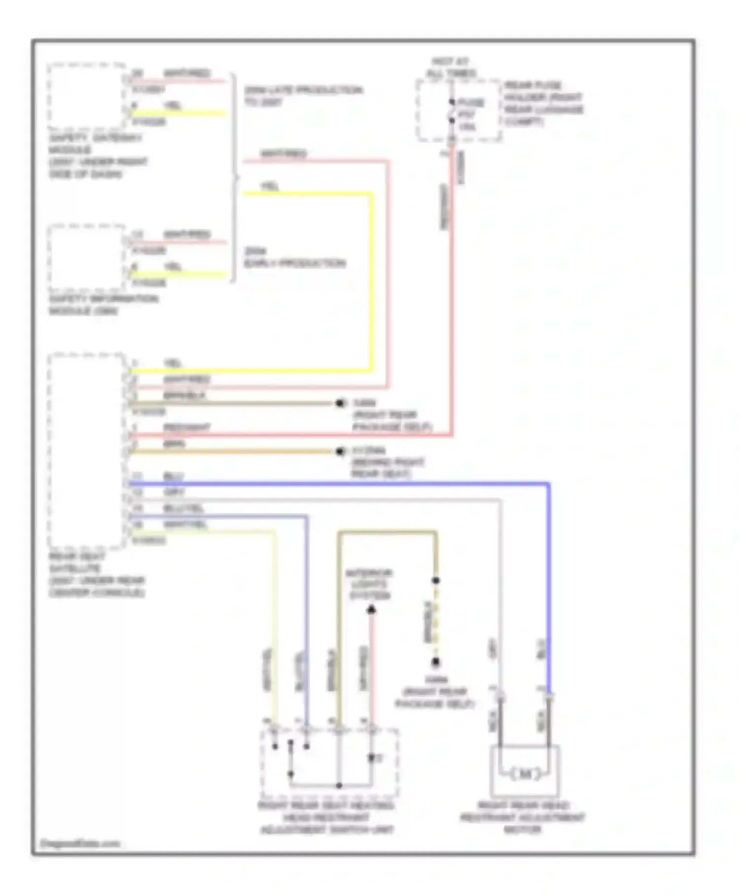Wiring diagram right rear head restraint adjustment motor for BMW 7 series E65/E66 (2001-2005) (1 of 1)