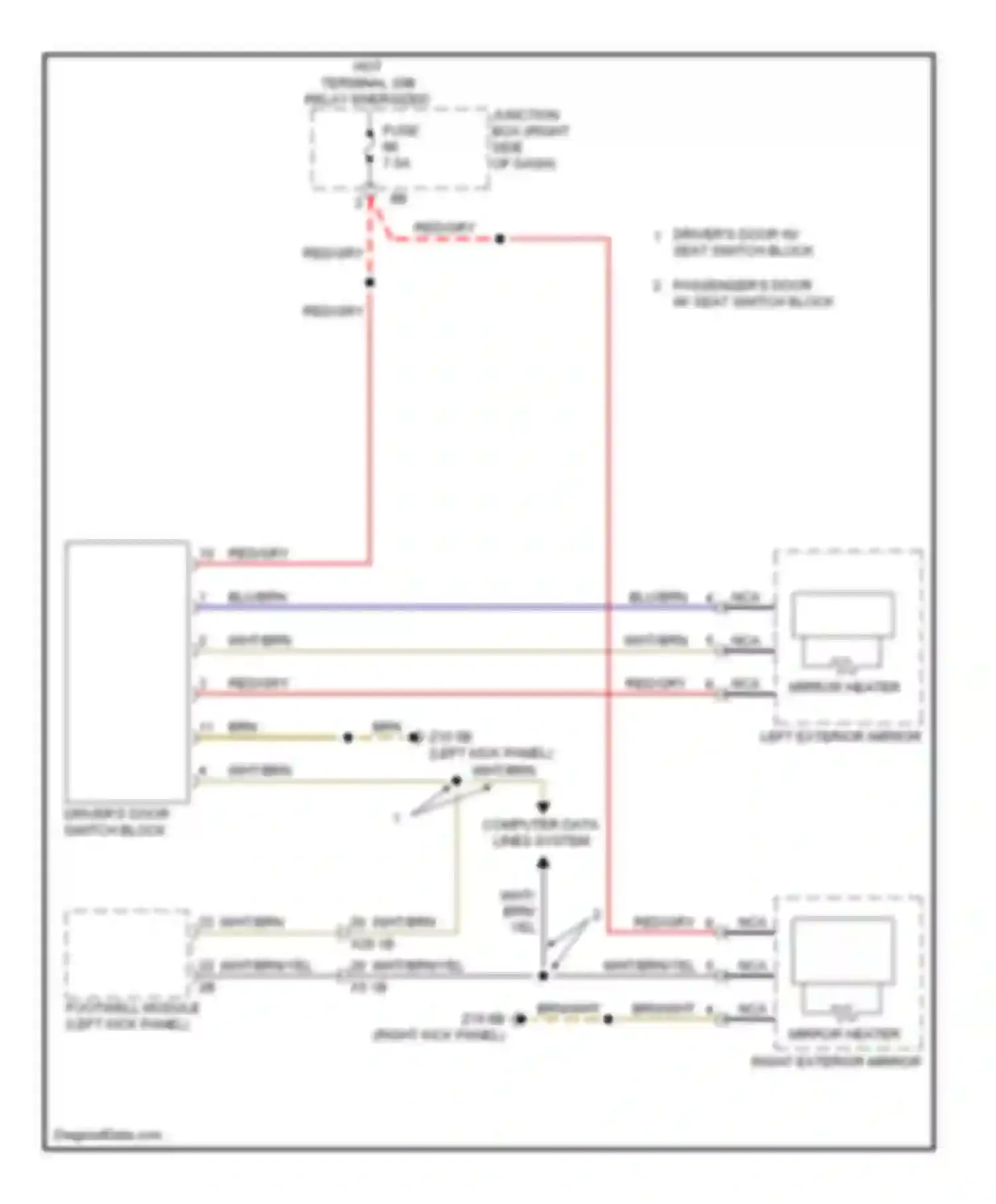 7 series BMW F01/F02 facelift (2012-2015): Heated mirrors circuit