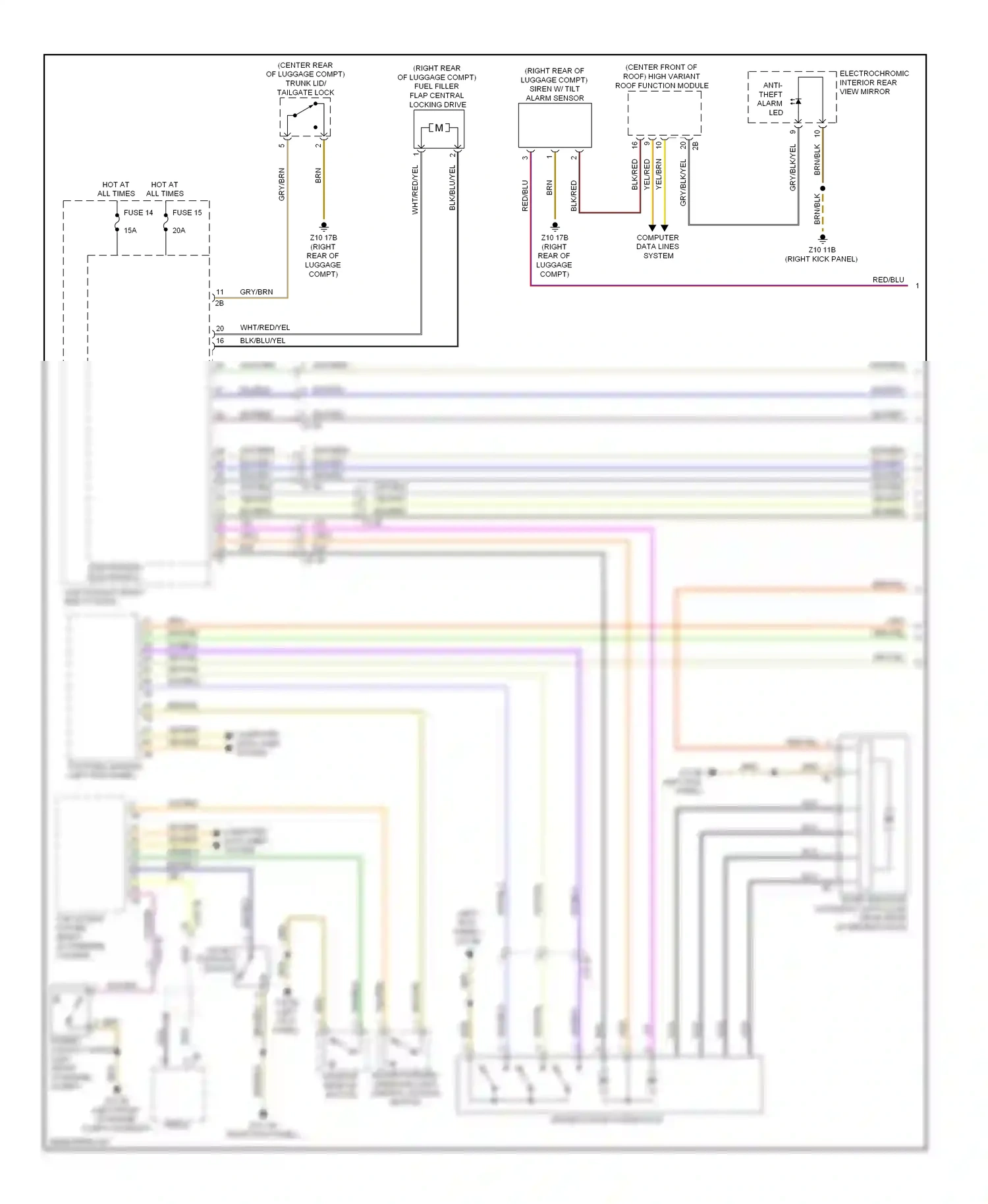Wiring diagram hazard warning operating unit/ central locking button for BMW 7 series F01/F02 facelift (2012-2015) (1 of 2)
