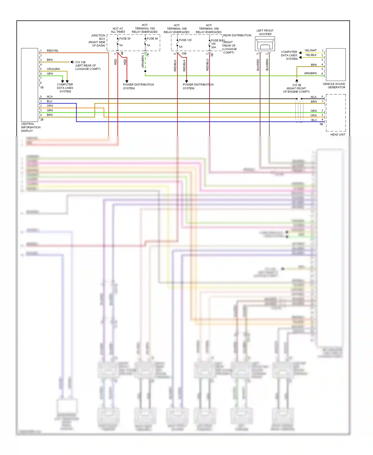 Wiring diagram left front mid- range speaker front center mid- range speaker for BMW 7 series F01/F02 facelift (2012-2015) (1 of 2)