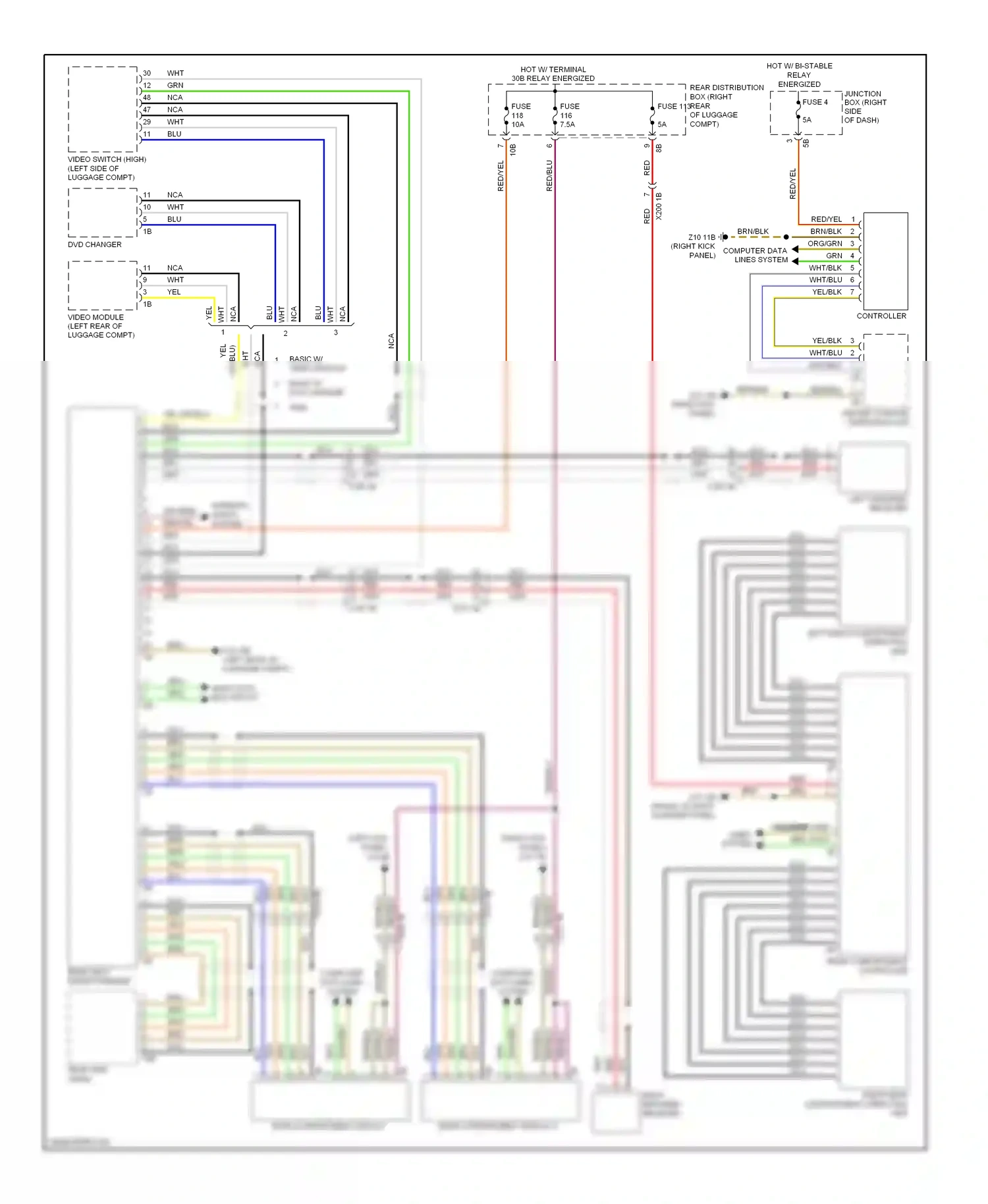 Wiring diagram center console operating unit for BMW 7 series F01/F02 (2008-2012) (2 of 2)