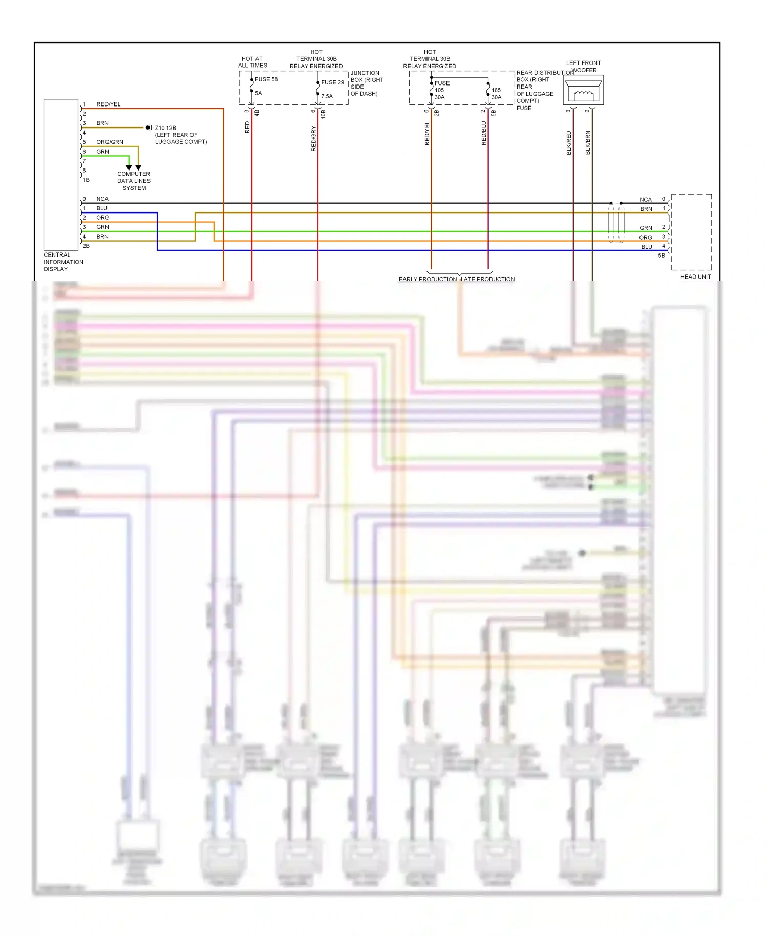 Wiring diagram left front mid-range speaker for BMW 7 series F01/F02 (2008-2012) (1 of 10)