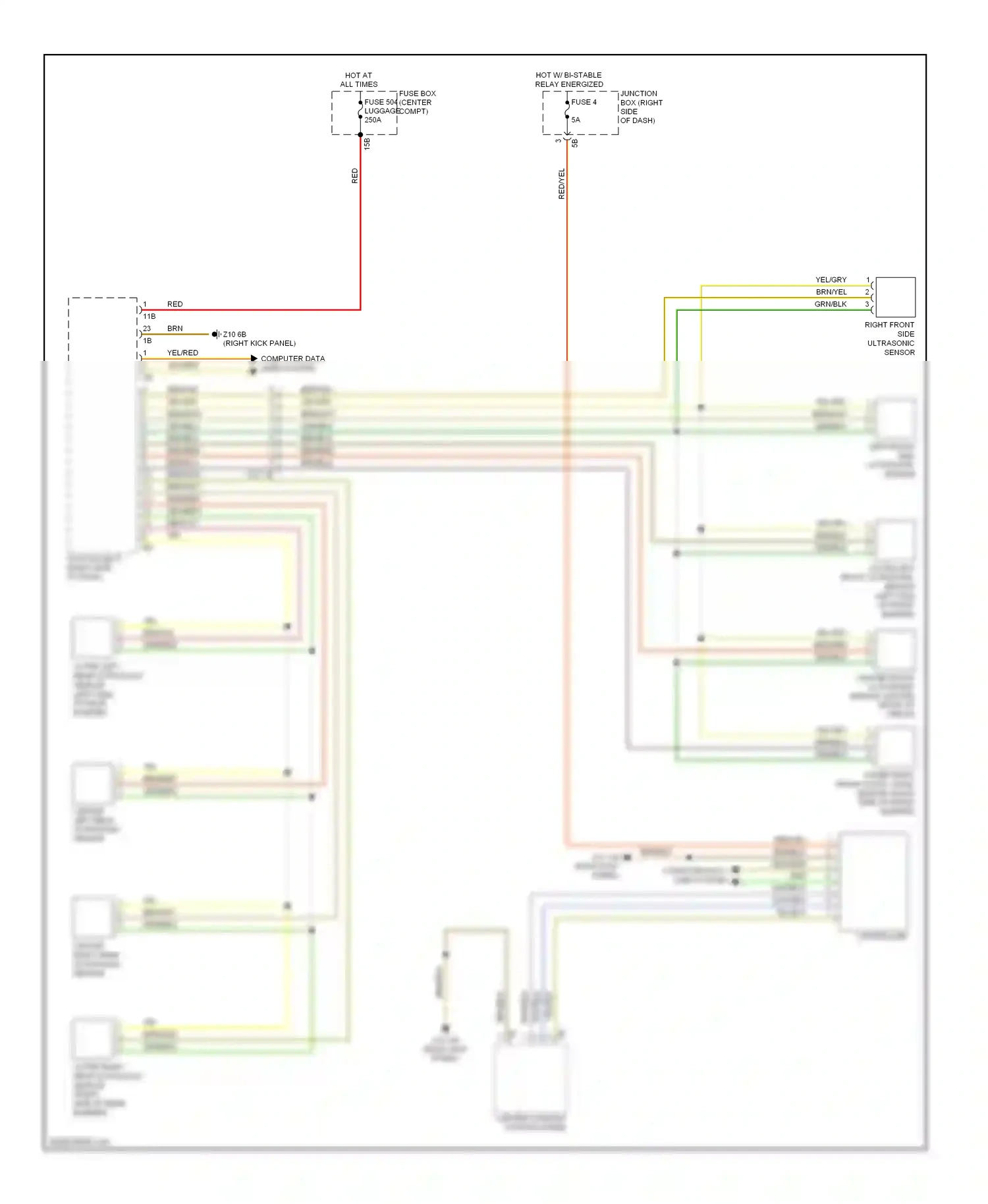 Wiring diagram right front side ultrasonic sensor for BMW 7 series F01/F02 (2008-2012) (1 of 1)