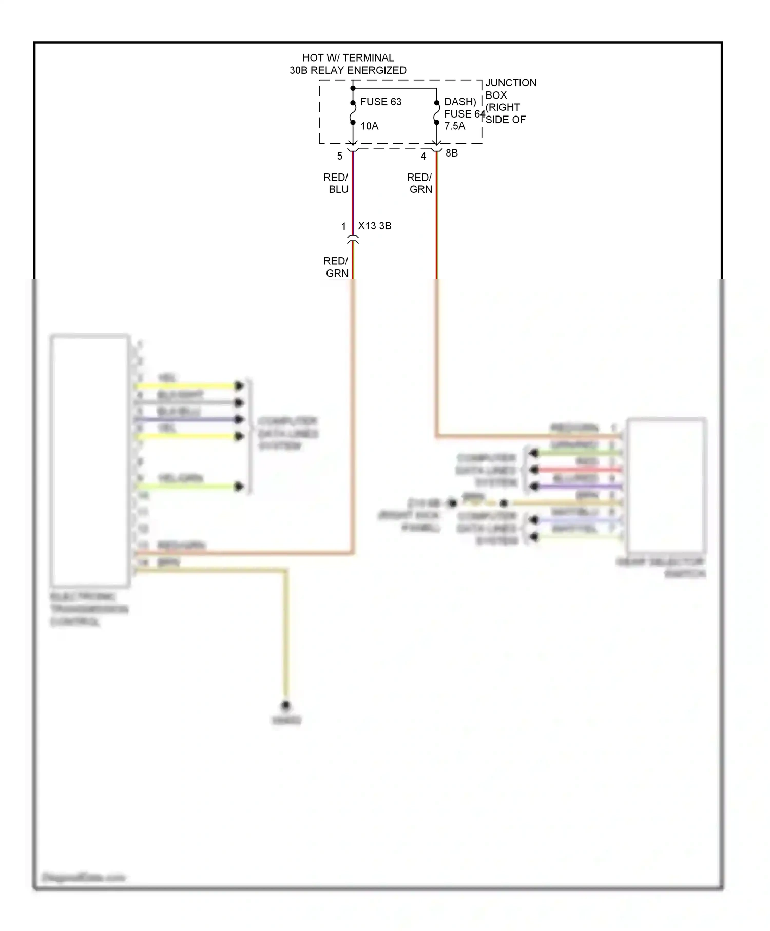 BMW 7 series F01/F02 (2008-2012) (right kick panel) computer data lines system wiring diagram  (1 of 2)