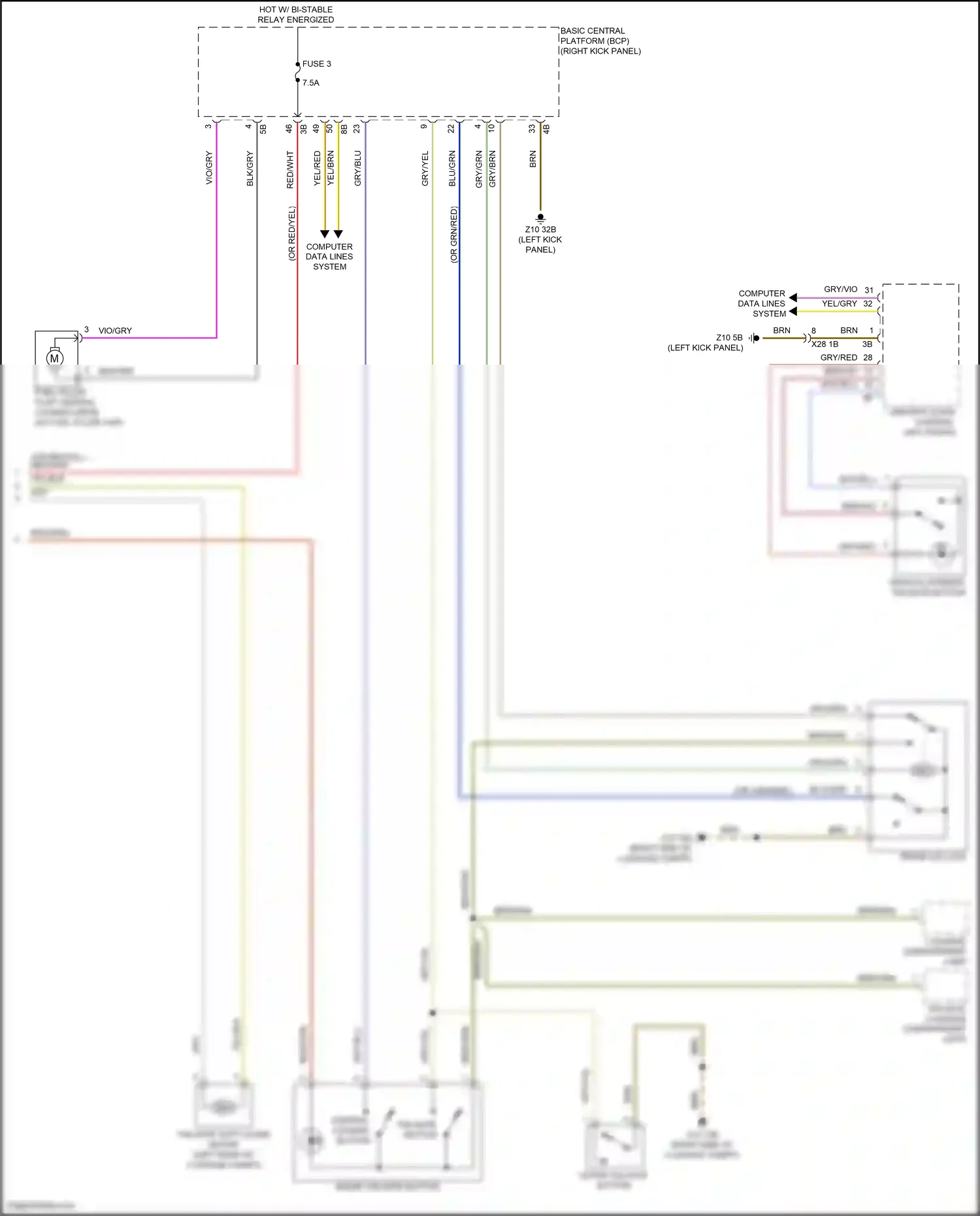 Wiring diagram inside tailgate button for BMW 7 series G70 (2022-2024) (3 of 3)