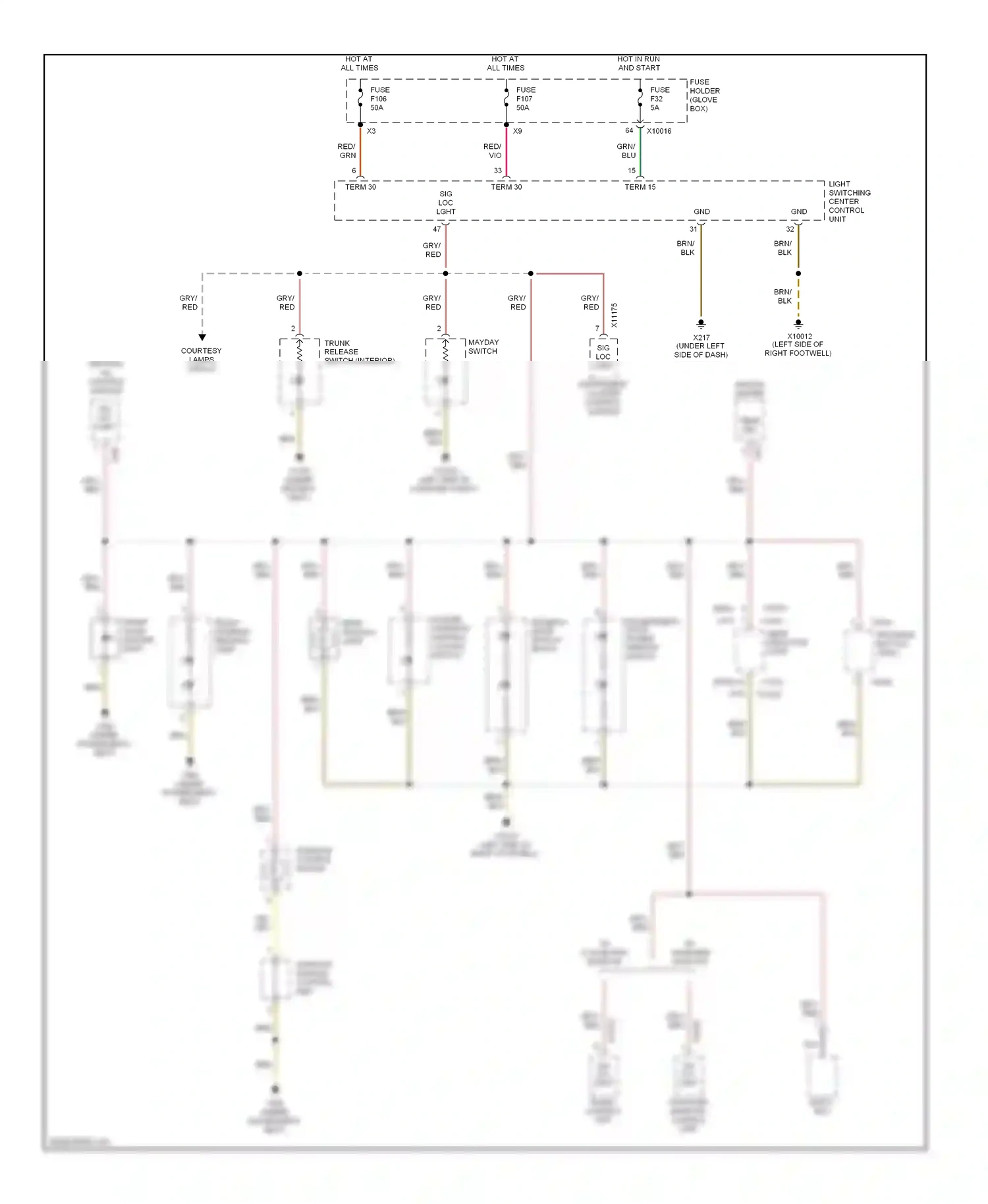 BMW M3 E46 (1999-2006) trunk release switch (interior) wiring diagram  (1 of 1)