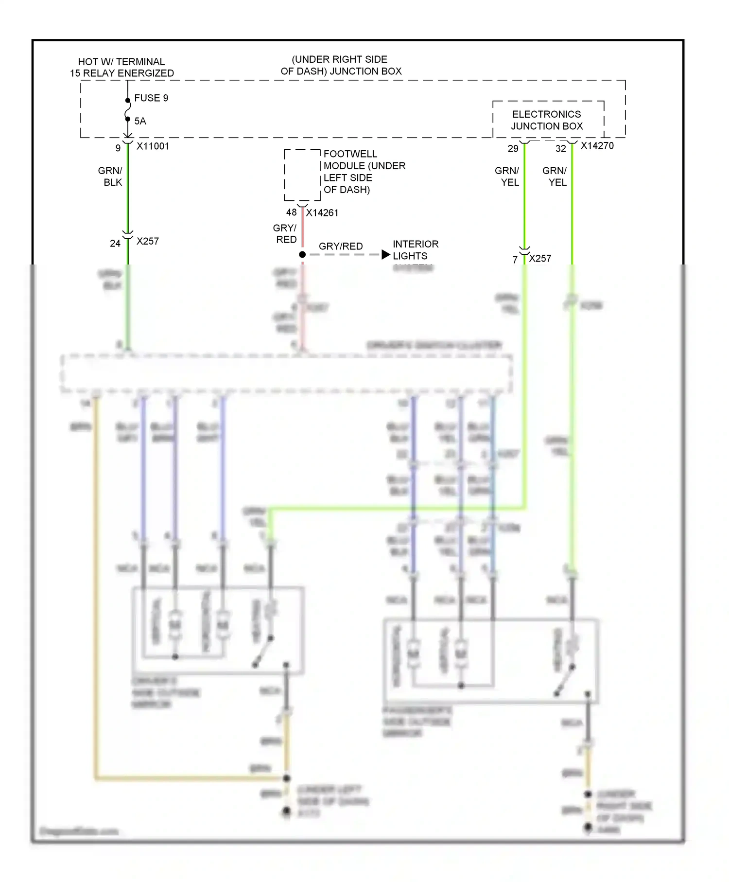 BMW M3 E90 (2007-2013) driver's side outside mirror wiring diagram  (2 of 3)
