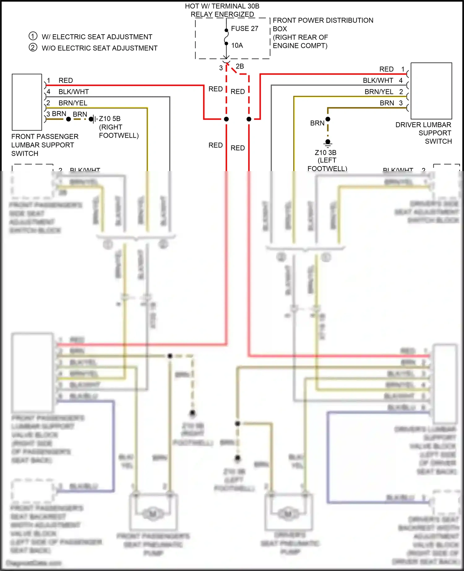 Wiring diagram front passenger lumbar support switch for BMW M3 F80 (2014-2018) (2 of 2)