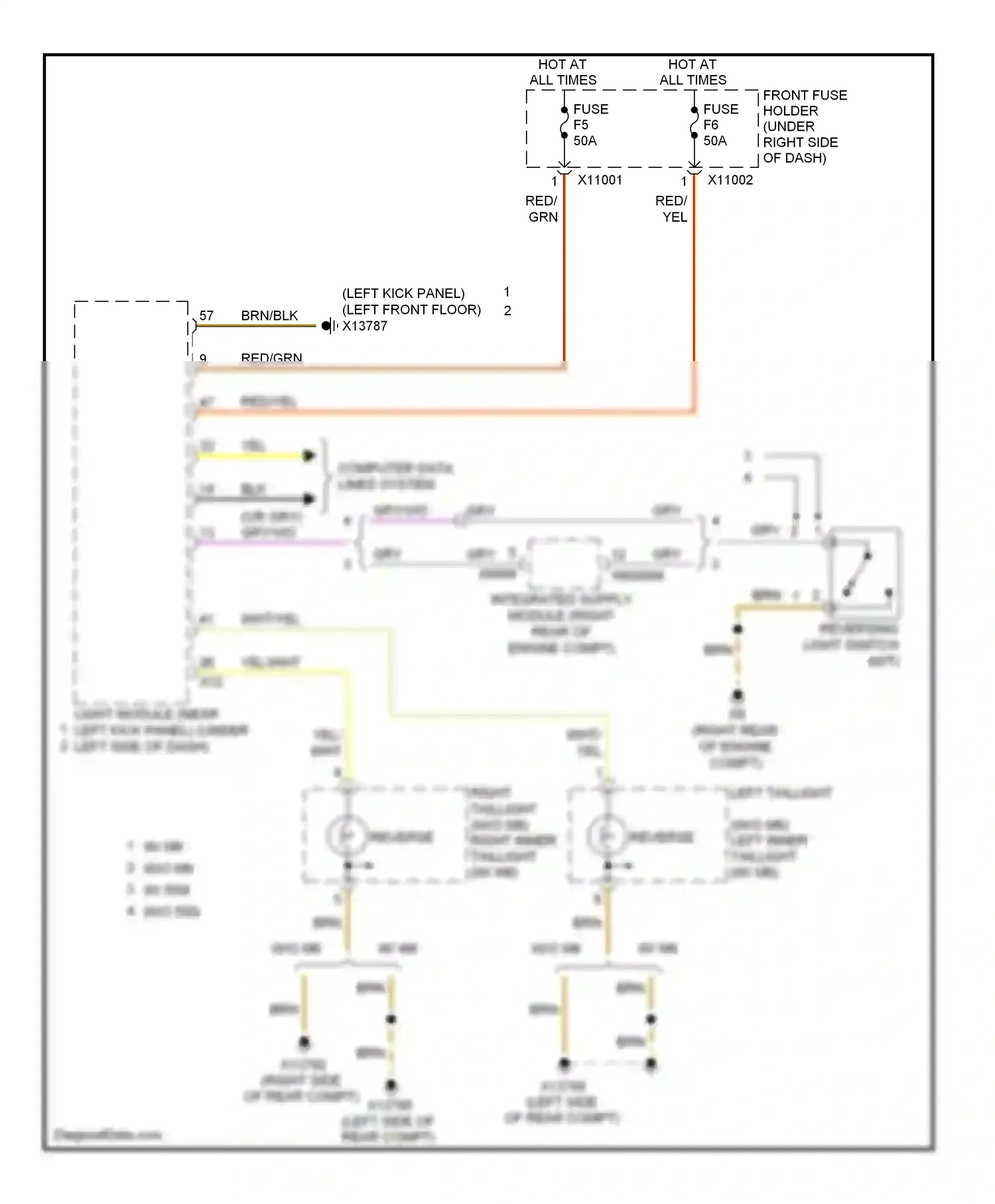 BMW M5 E60/E61 (2004-2010) (left kick panel) (left front floor) wiring diagram  (1 of 2)