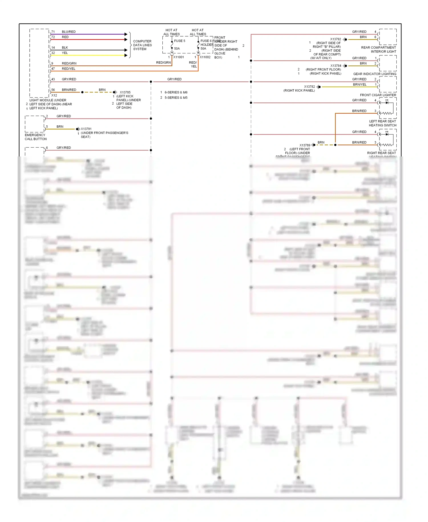 BMW M5 E60/E61 (2004-2010) (left kick panel) (left front floor) wiring diagram  (2 of 2)