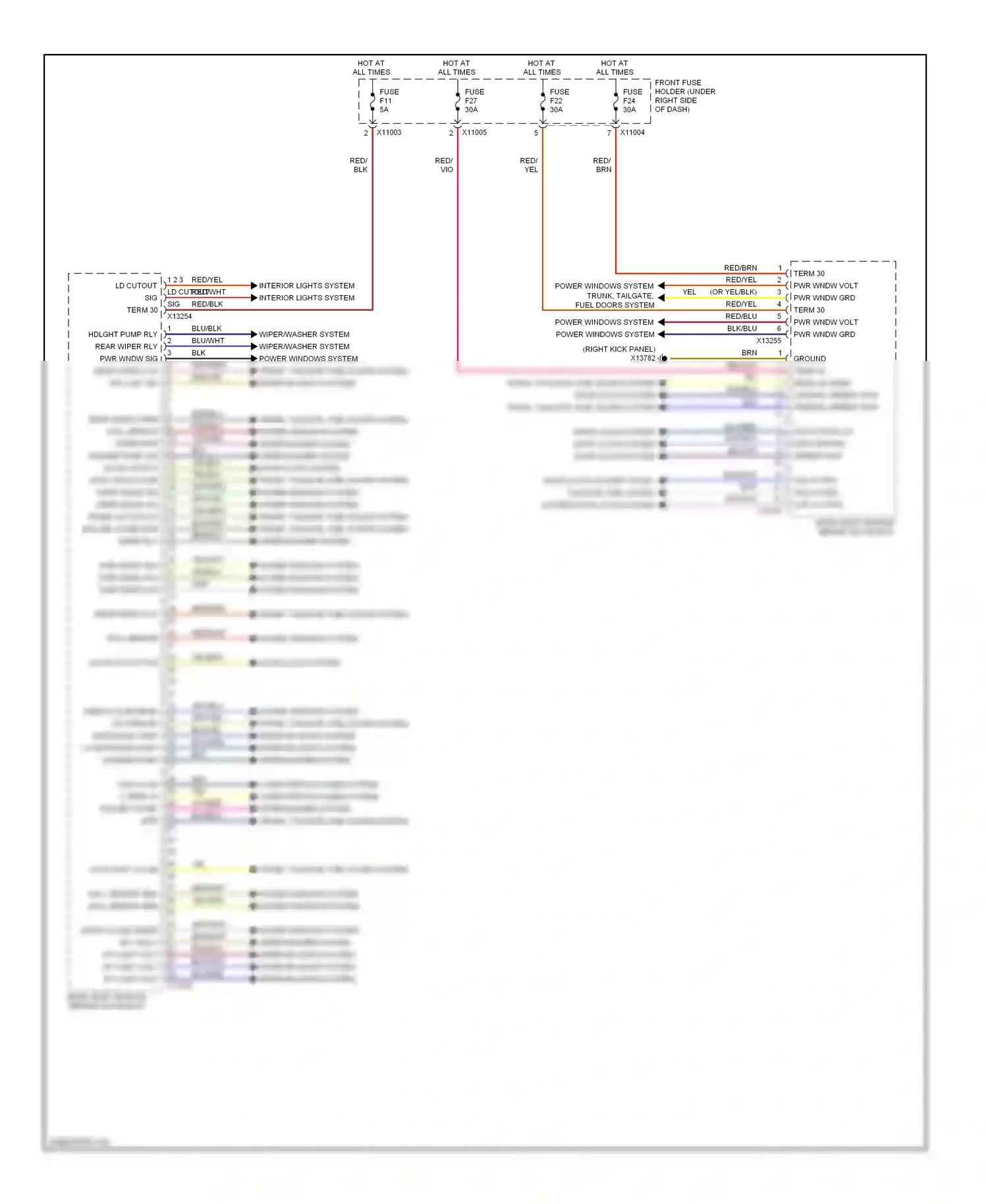 BMW M5 E60/E61 (2004-2010) (right kick panel) wiring diagram  (5 of 21)