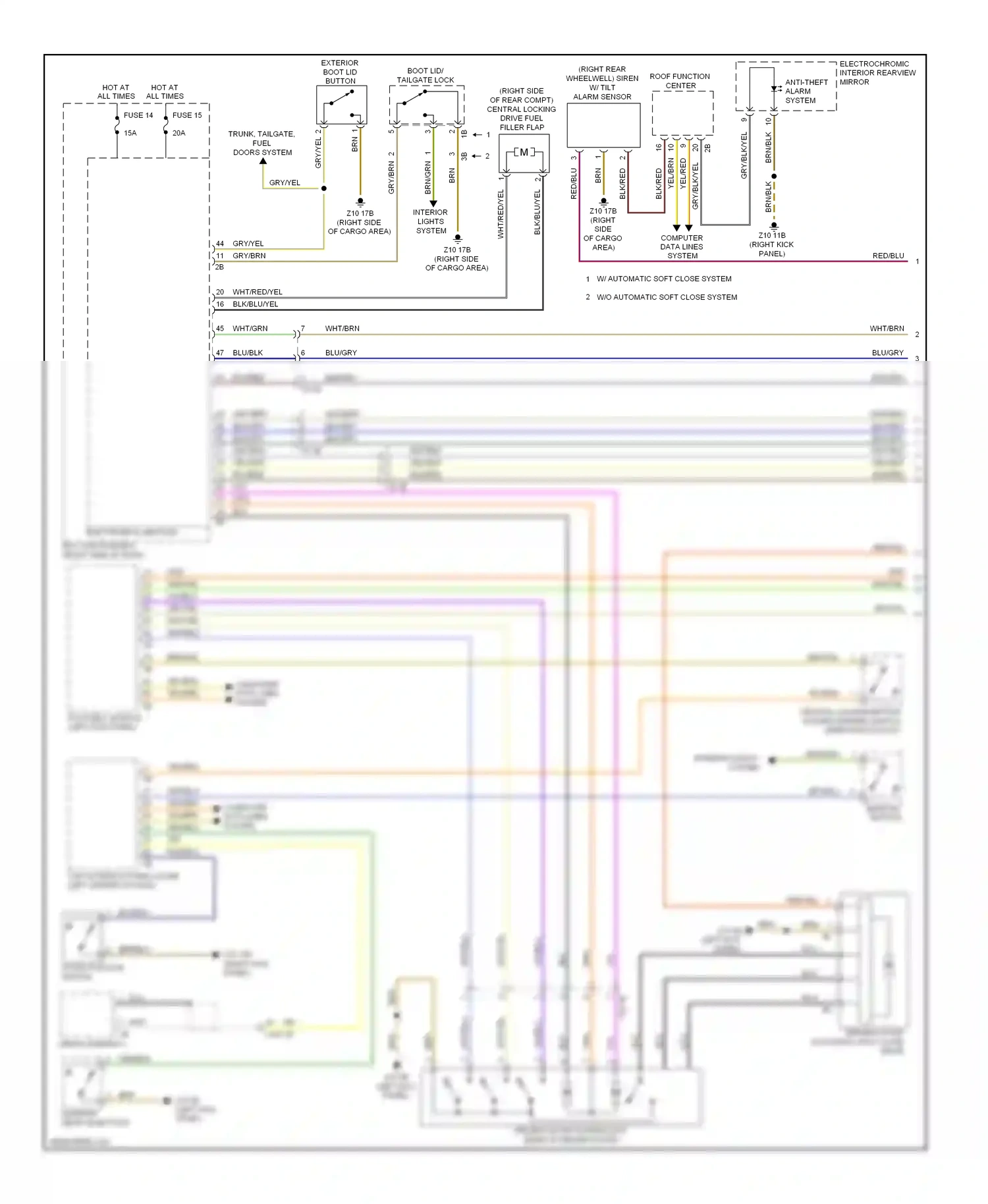 Wiring diagram central locking button hazard warning switch operating facility for BMW M5 F10 facelift (2013-2016) (1 of 3)