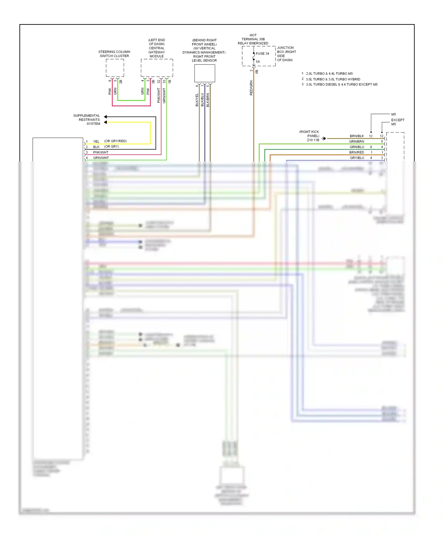 BMW M5 F10 facelift (2013-2016) left front level sensor (w/ vertical dynamics management, xenon light) wiring diagram  (1 of 1)