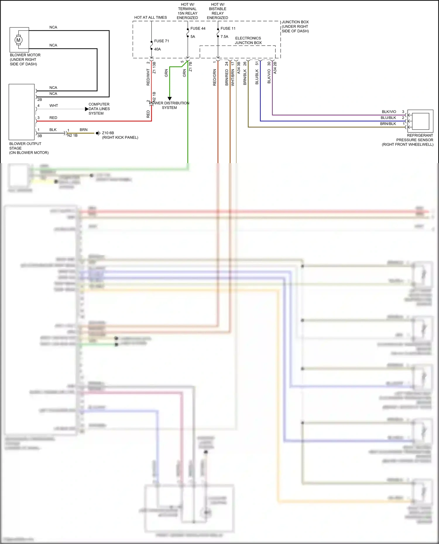 Wiring diagram left front ventilation temperature sensor for BMW M6 F06/F13/F12 facelift (2015-2018) (3 of 3)