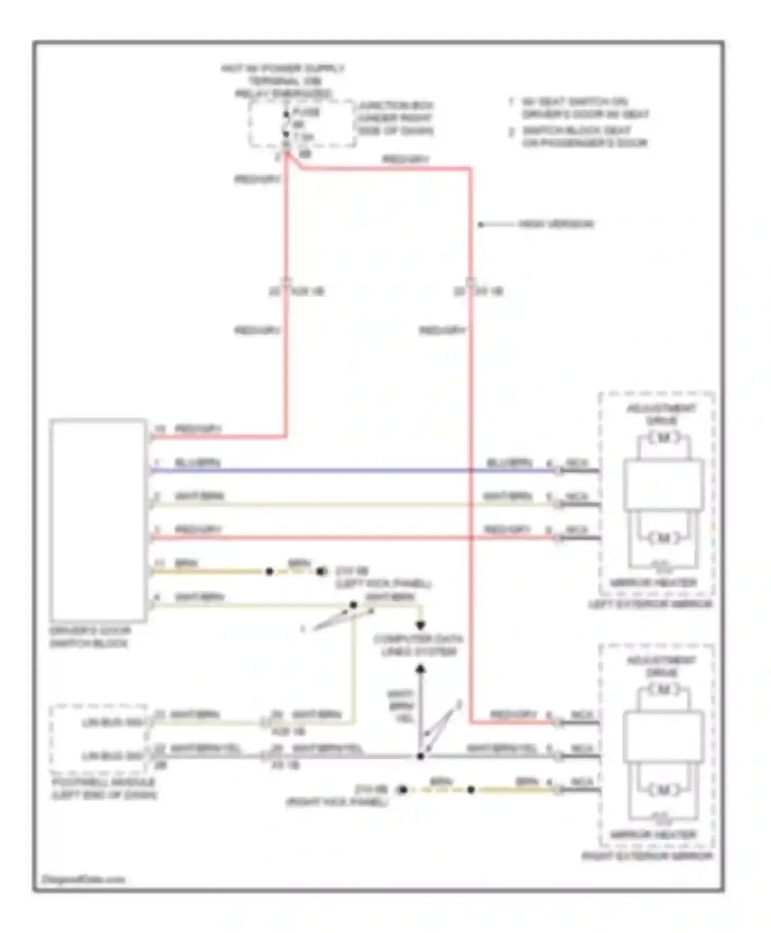 Wiring diagram driver's door switch block for BMW M6 F06/F13/F12 (2012-2015) (2 of 6)