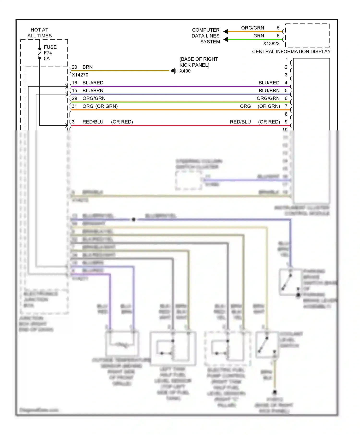 BMW X1 E84 facelift (2012-2015) coolant level switch wiring diagram  (3 of 3)