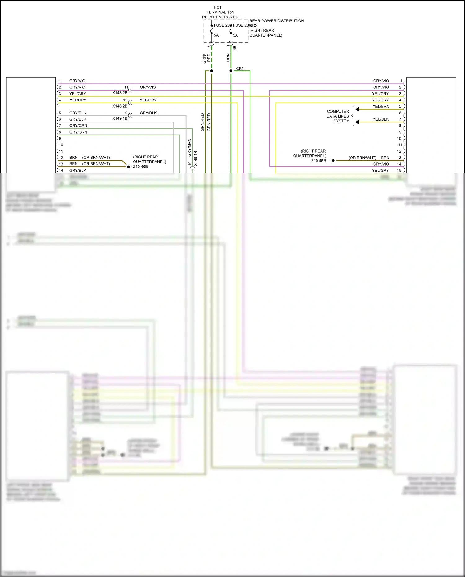 Wiring diagram left front side near range radar sensor for BMW X3 M F97 facelift (2021-2024) (1 of 2)